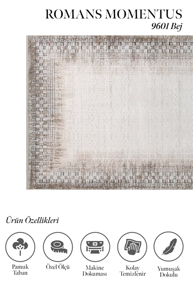 Momentus 9601 Bej - Göz Alıcı Kenar Detaylı Vintage Bej Halı