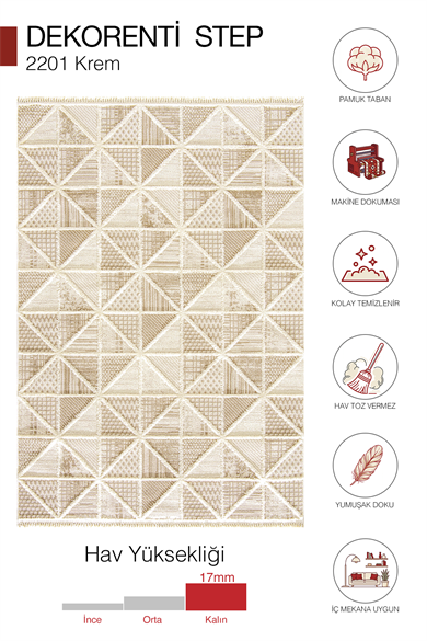 Step 2201 Krem - Sıcak Krem Renkli Etnik Desenli Halı