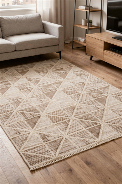 Step 2201 Krem - Sıcak Krem Renkli Etnik Desenli HalıDekorenti401500117717011