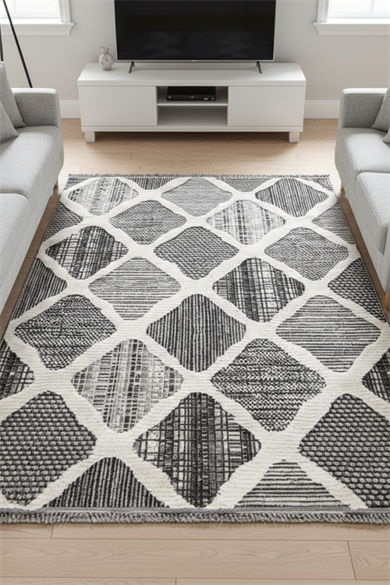 Step 2202 Gri - Göz Alıcı Elmas Motifli Gri HalıDekorenti401500216017011