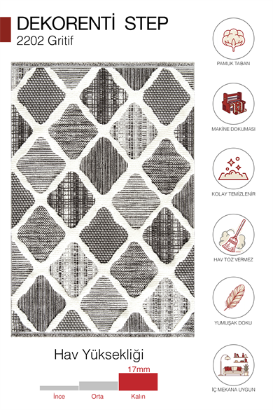 Step 2202 Gri - Göz Alıcı Elmas Motifli Gri Halı