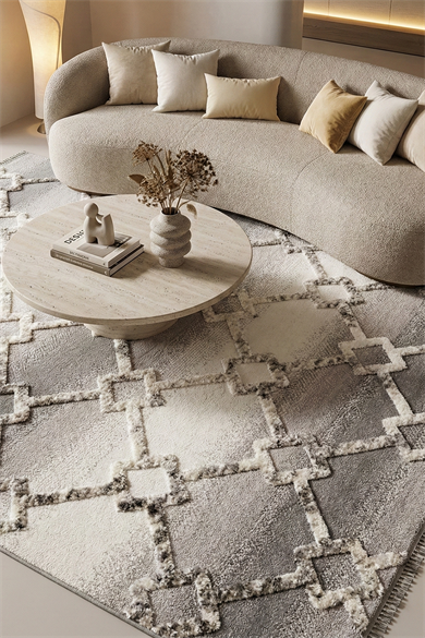 Step 2203 Gri - Zikzak Motifli Gri Degrade Salon Halısı