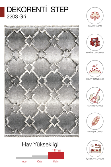 Step 2203 Gri - Zikzak Motifli Gri Degrade Salon Halısı