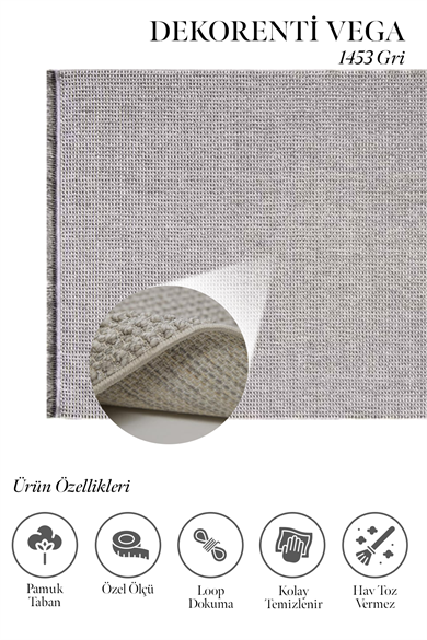 Vega 1453 Gri - Giriş Alanları İçin Kaymaz Tabanlı Yuvarlak Gri Halı