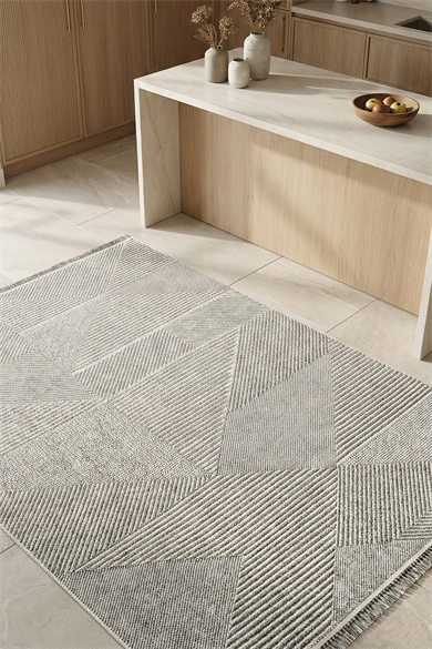 Vega 1456 Gri - Gri Yuvarlak Halı ile Modern Antre Dekoru