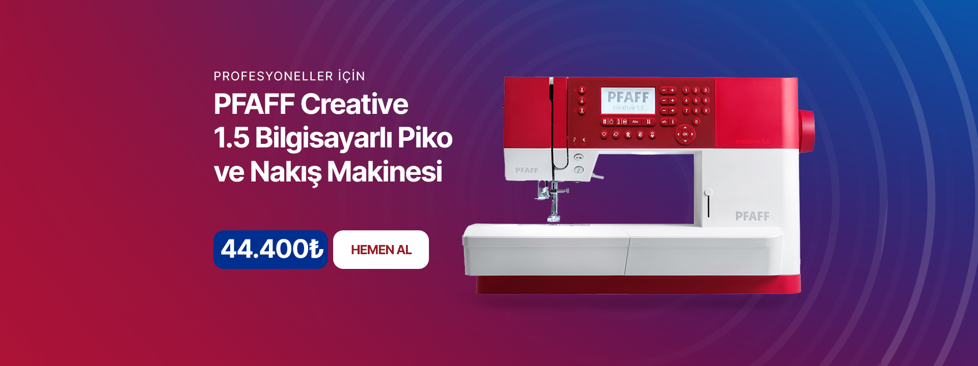 PFAFF Creative 1.5 Bilgisayarlı Piko ve Nakış Makinesi - Profesyoneller için ideal çözüm, beyazesyabul.com üzerinde 44.400₺ fiyatıyla hemen satın alınabilir.