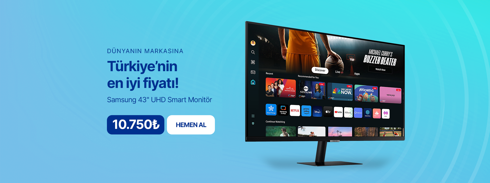 Samsung 43'' UHD Smart Monitör, Türkiye’nin en iyi fiyatıyla Beyaz Eşya Bul’da! 10.750₺ fiyatıyla hemen satın alın. Geniş ekran, akıllı uygulamalar ve üstün görüntü kalitesi ile keyifli bir izleme deneyimi sizi bekliyor.