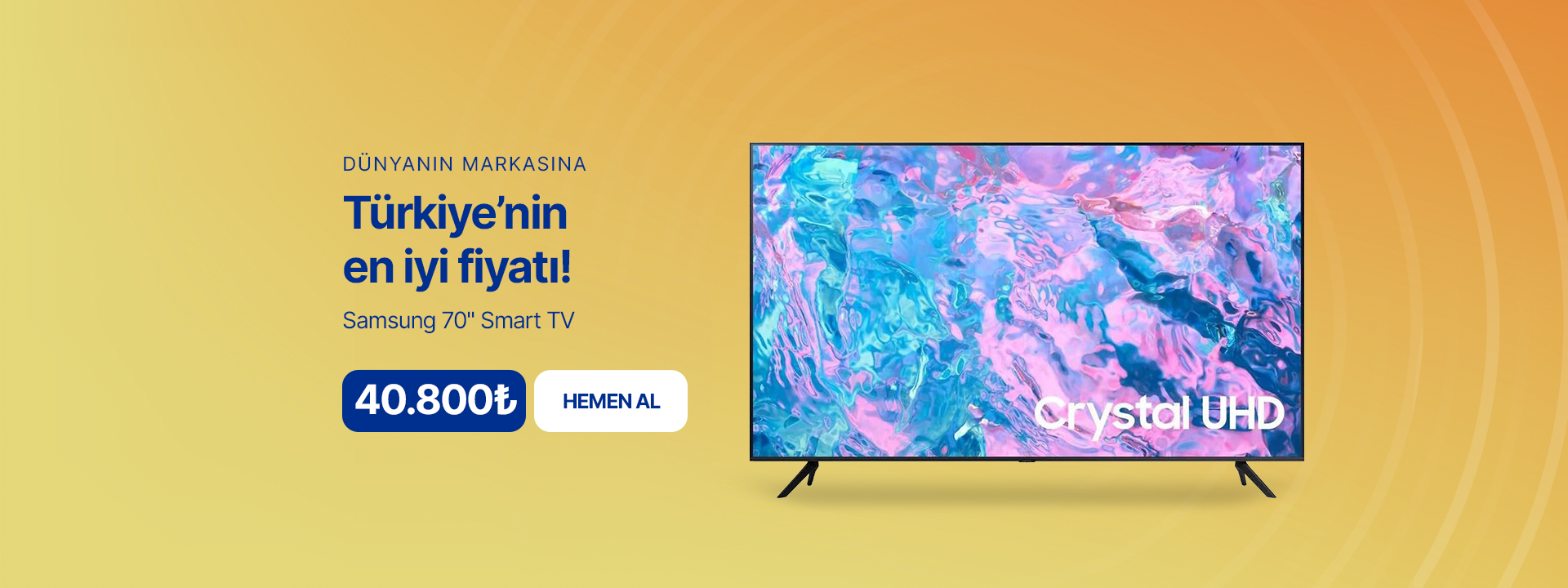 Samsung 70'' Crystal UHD Smart TV, Türkiye’nin en iyi fiyatıyla Beyaz Eşya Bul’da! 40.800₺ fırsatıyla hemen satın alın. Canlı renkler, yüksek çözünürlük ve akıllı TV özellikleriyle üstün bir izleme deneyimi sunar.