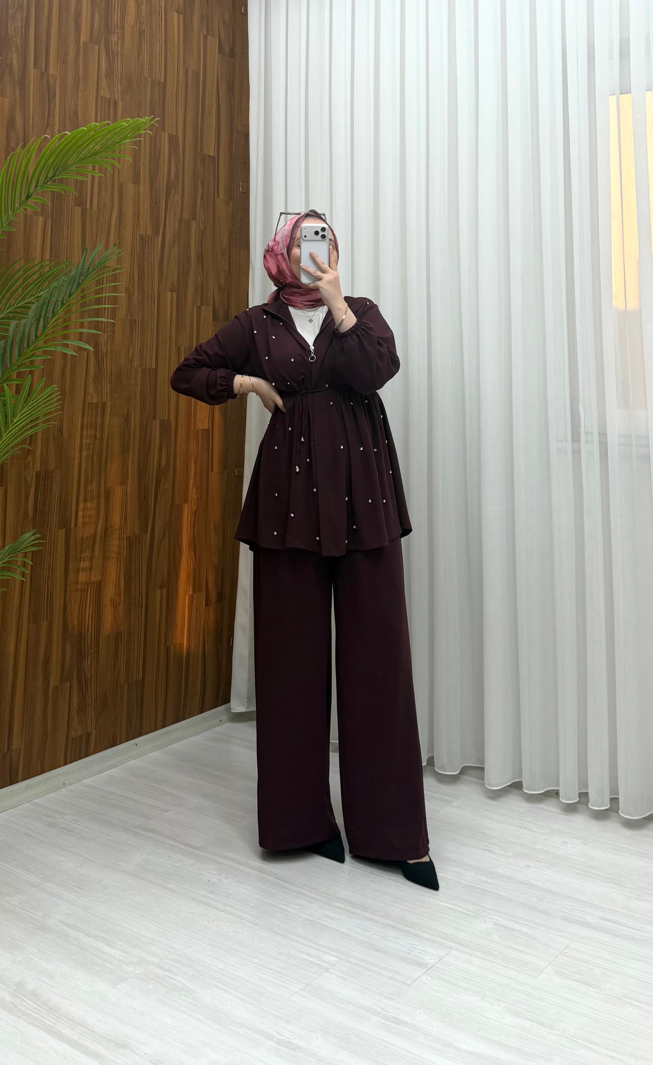 Binay Taşı Linda Takım Bordo 1035 