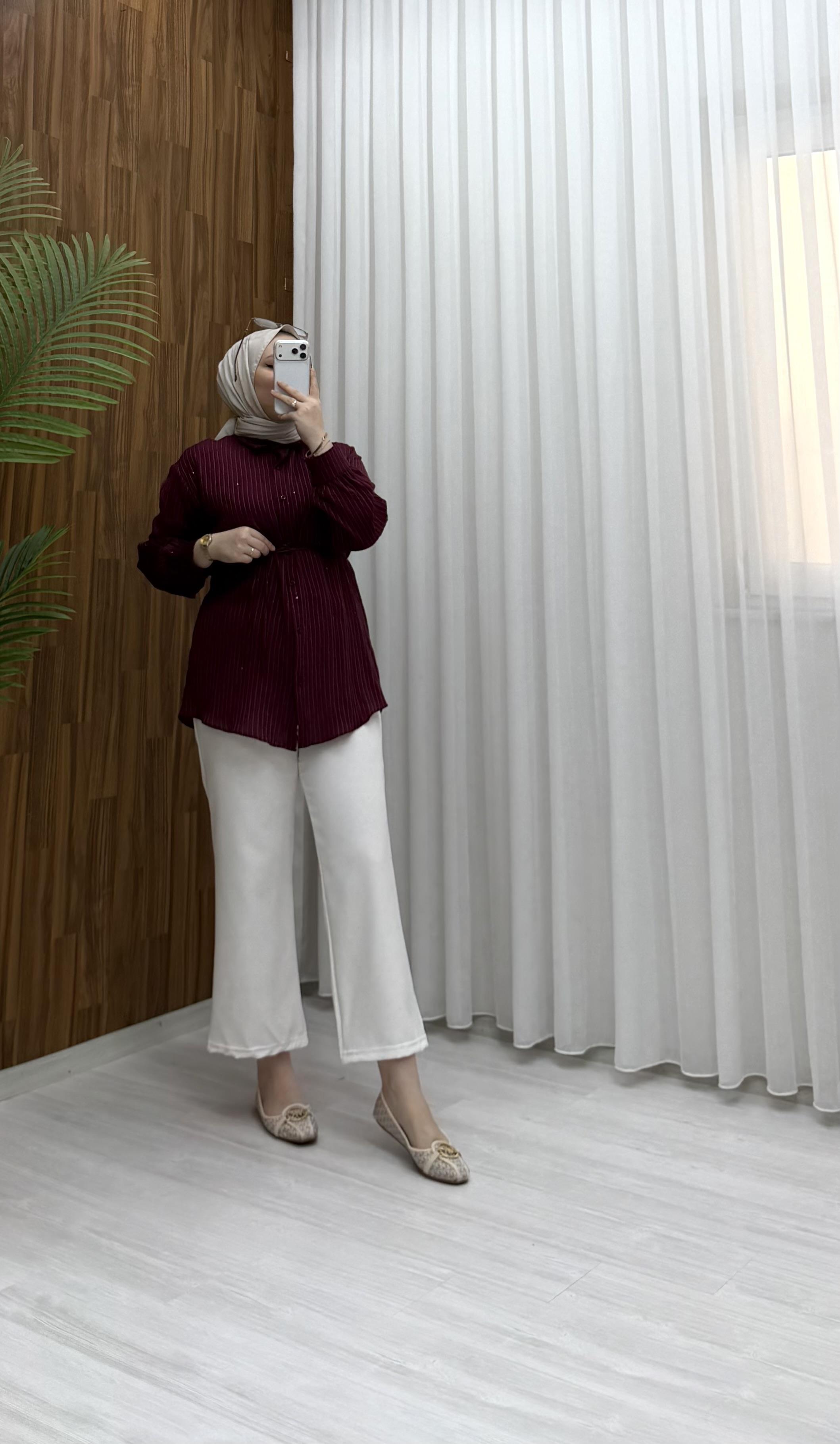 Newshe Bürümcük Pırlantalı tunik Std Bordo 1701 
