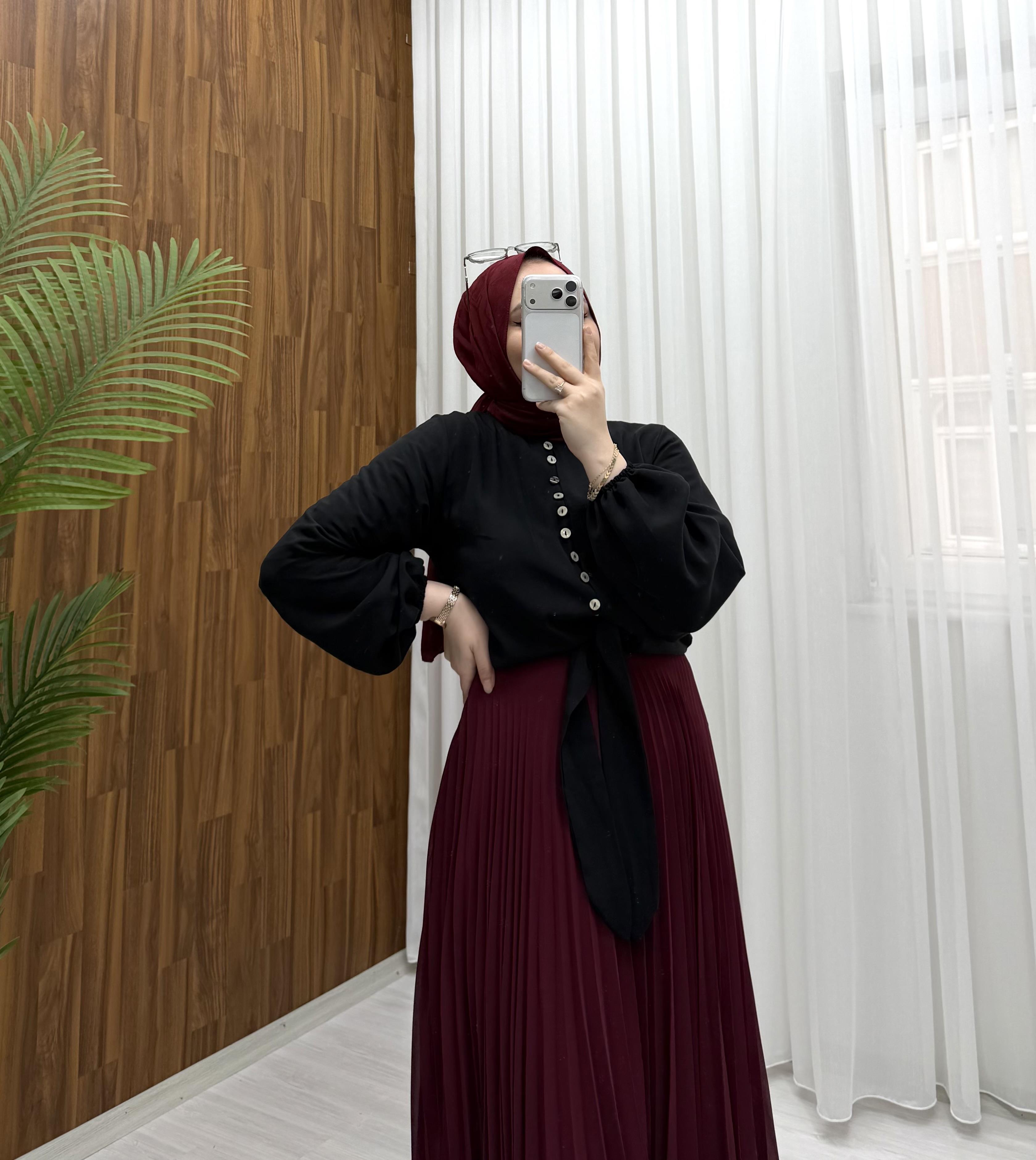 Newshe STD Beden Düğme Detay Etek Üstü Tunik Siyah 1706 