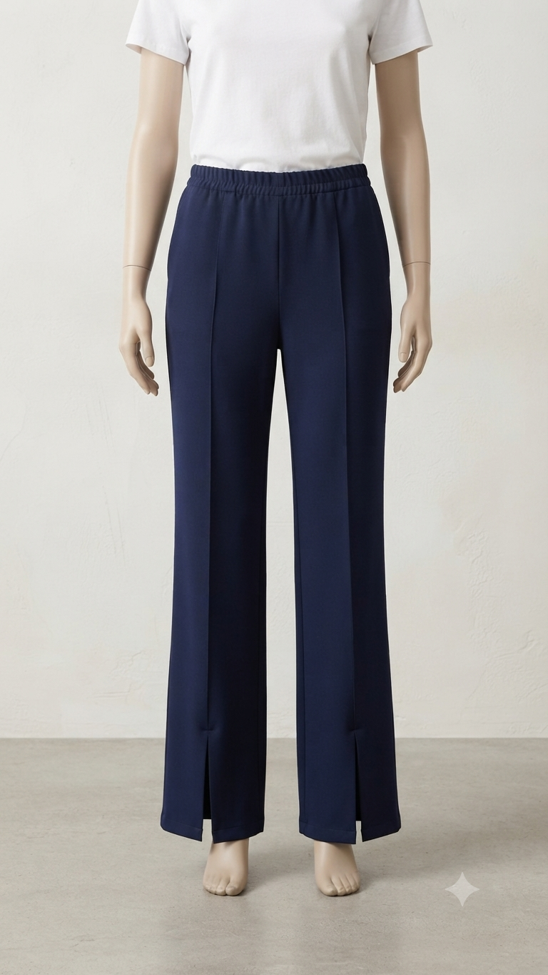 Plise İspanyol Yırtmaçlı Cepli Pantalon Lacivert 26047 
