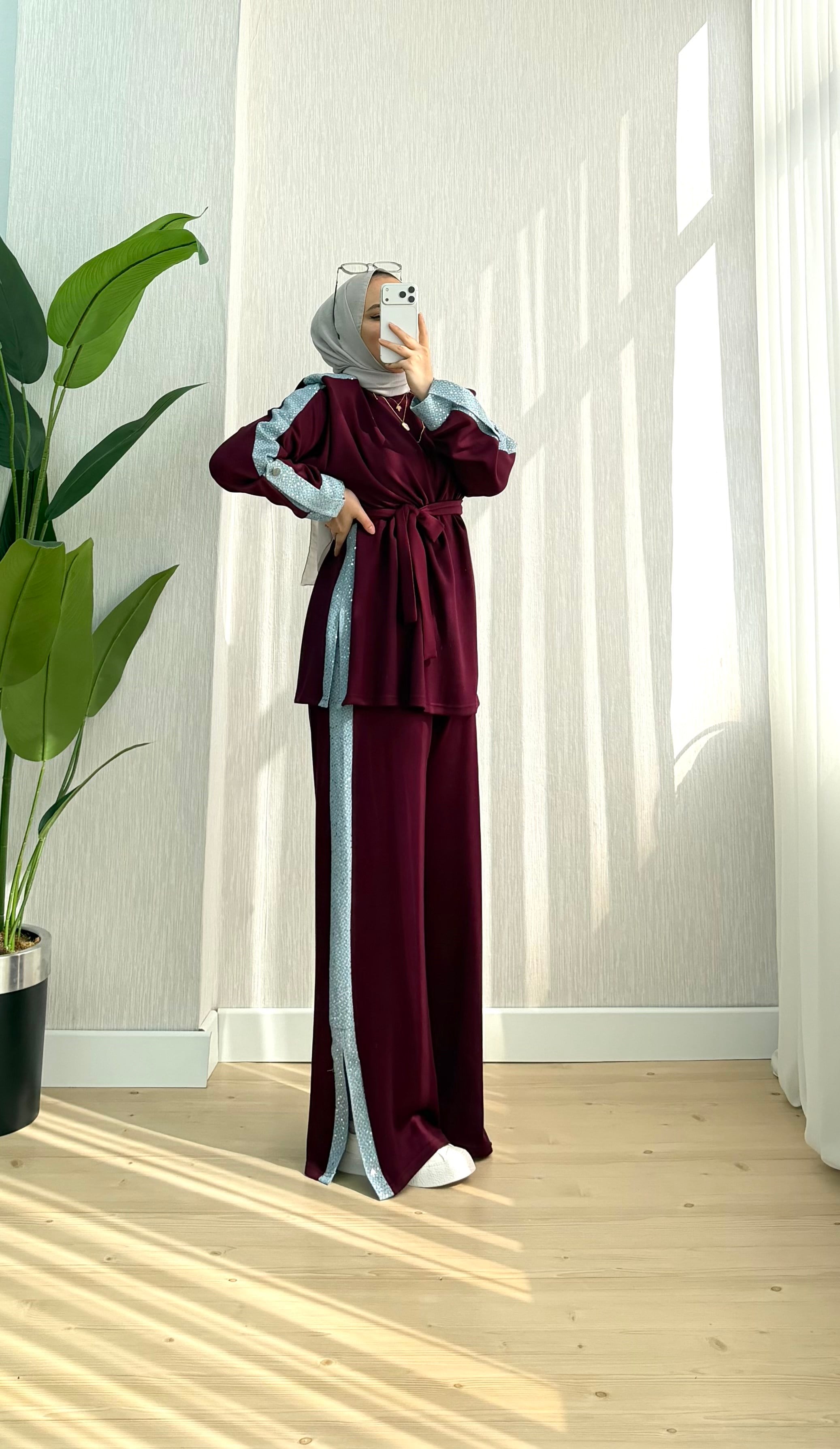 Efulim Watkalı Pul Ve Kot Garnili Takım Bordo 3037 