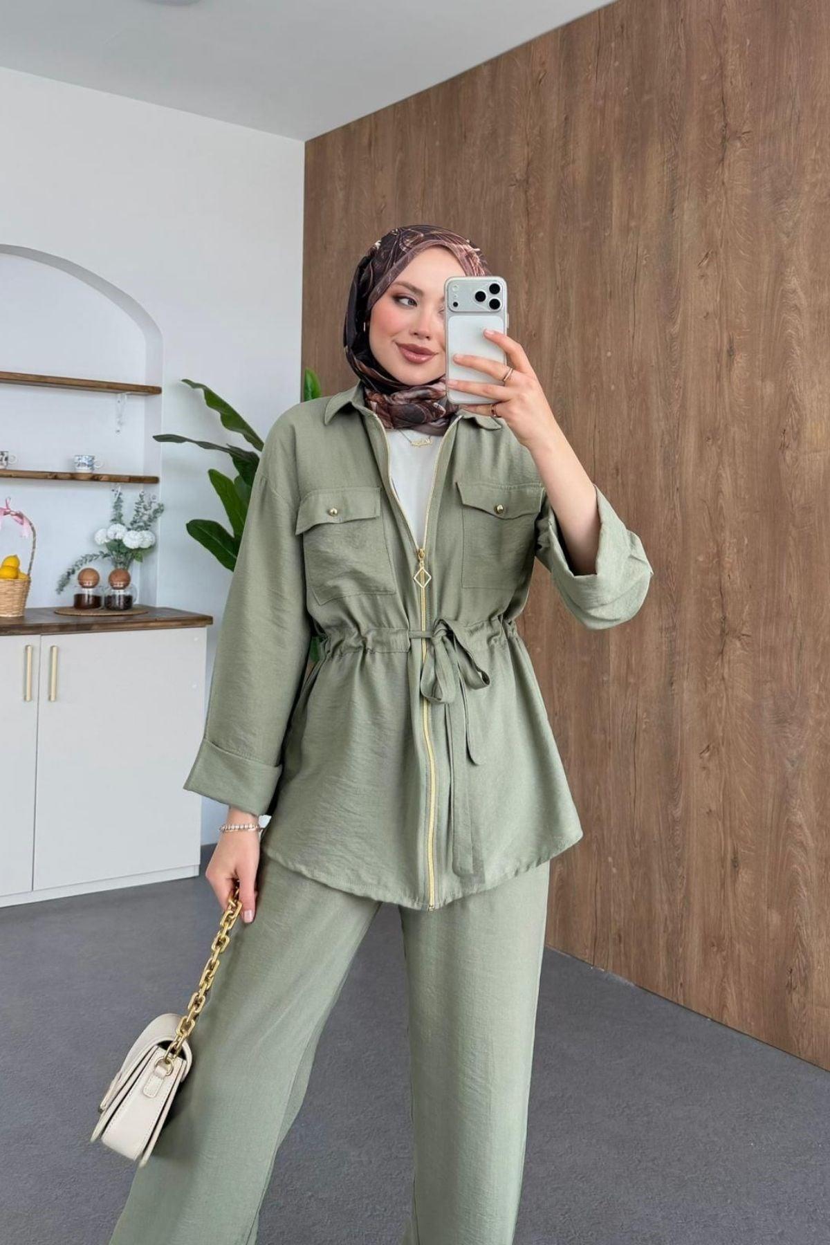 Qup Sual Keten Fermuarlı Takım Haki 8034 