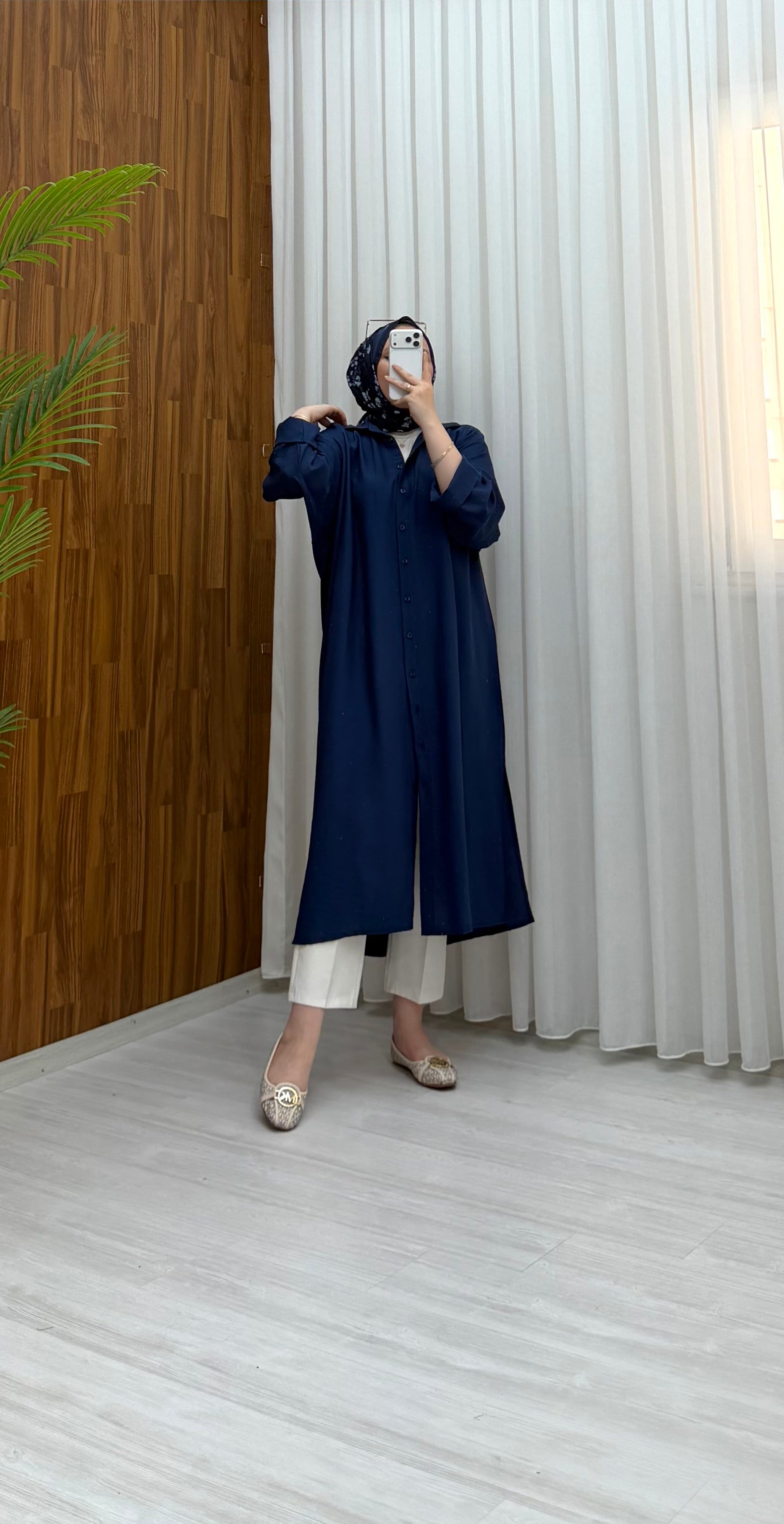 Qup Nisa Keten Tunik Lacivert 8082 