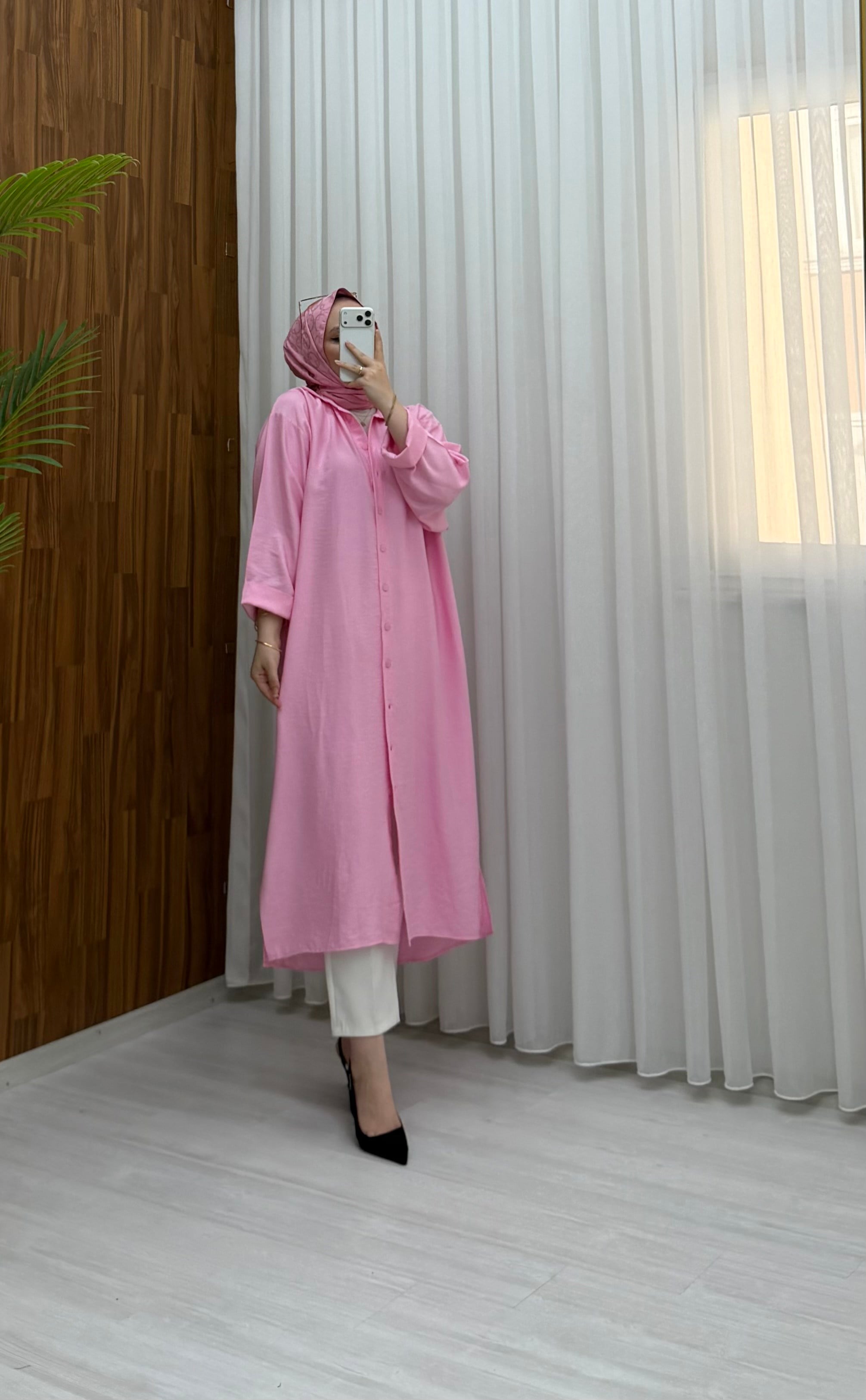 Qup Nisa Keten Tunik Pembe 8082 