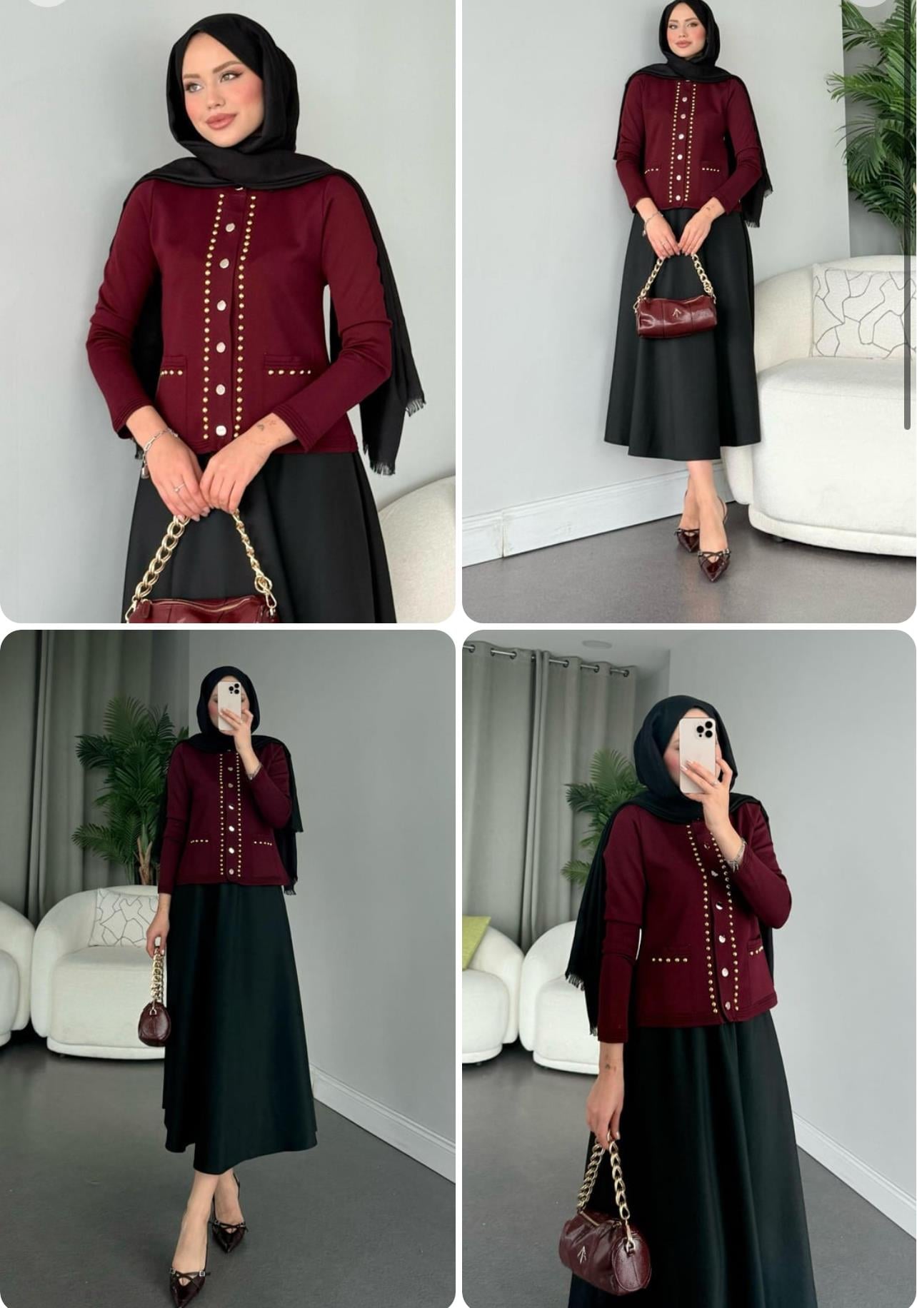 Almira Taşlı Hırka Bordo