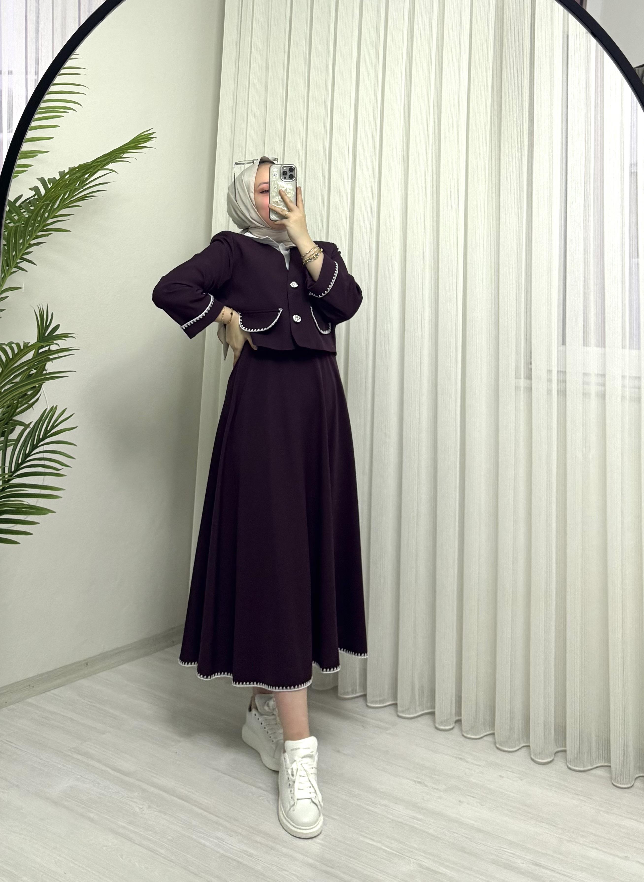 Line Midye Etekli Takım Bordo