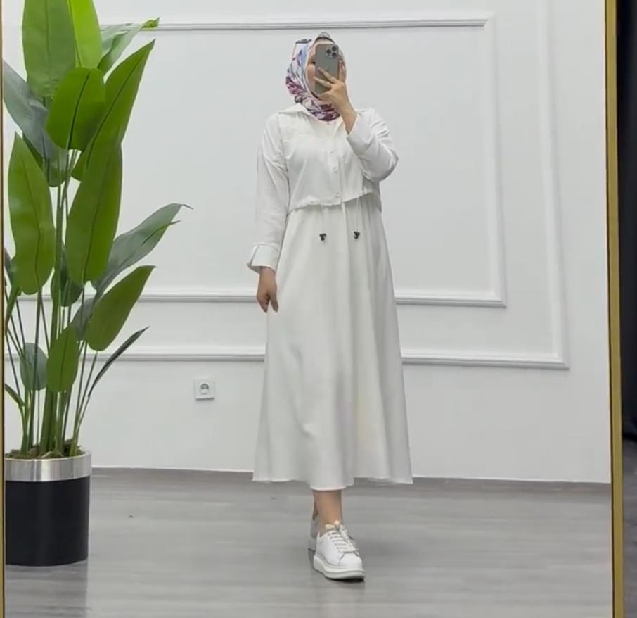 Naqshe Dantel Detaylı Astarlı Etekli Takım Beyaz