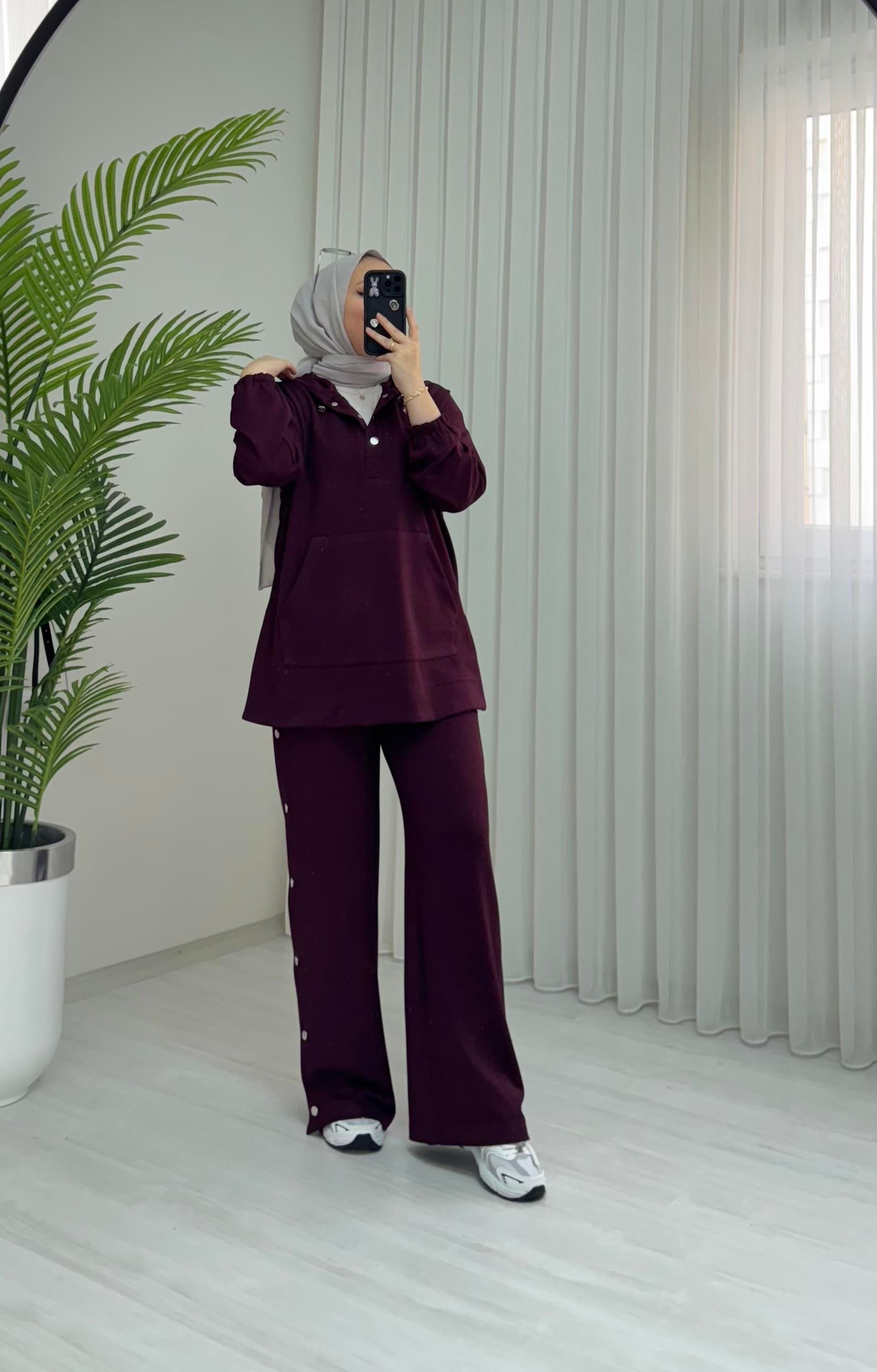 Poli Çıt Detaylı Kapşonlu Oyshoo Takım Bordo 