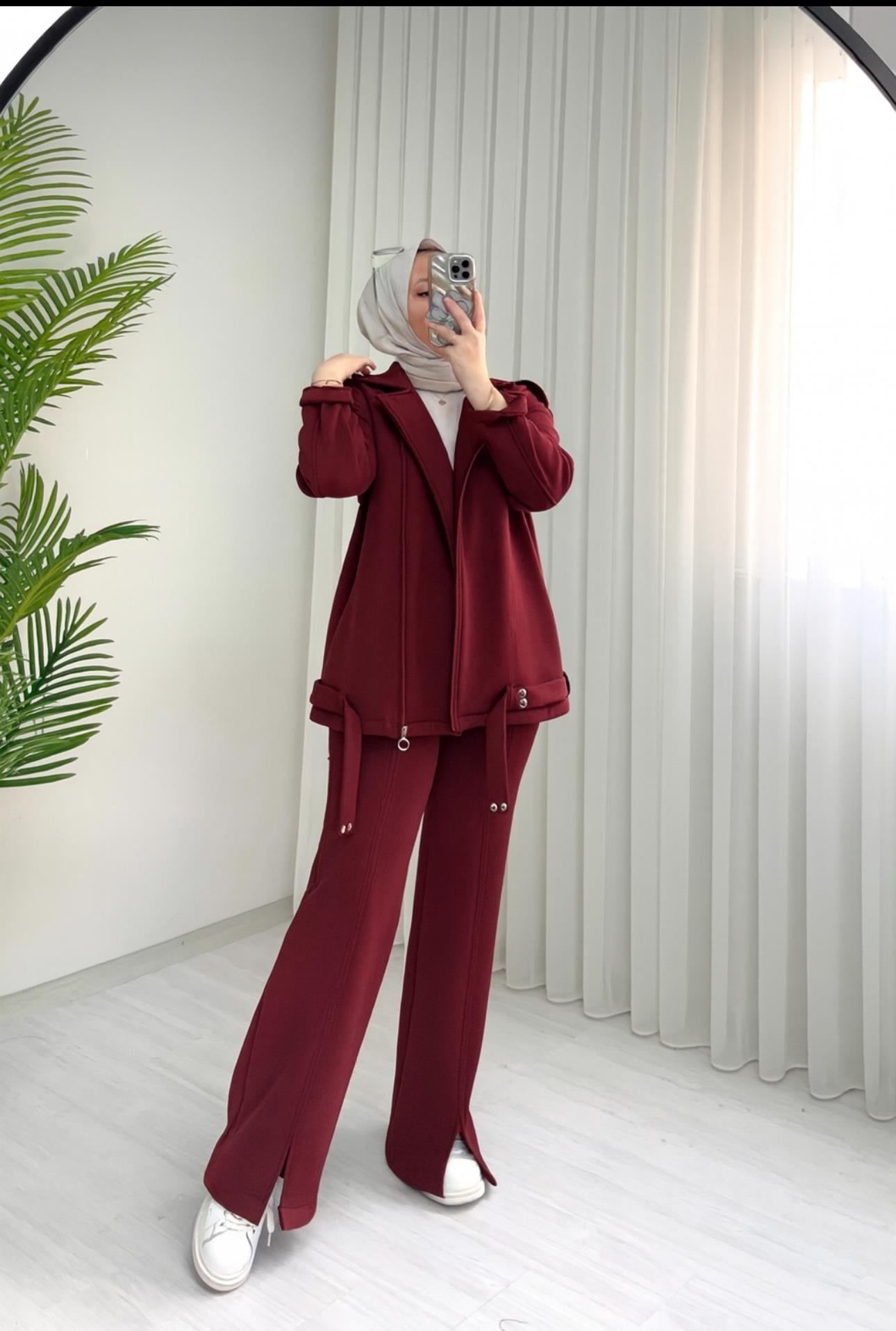 Poli Şardonlu Altı Kemerli Takım Bordo