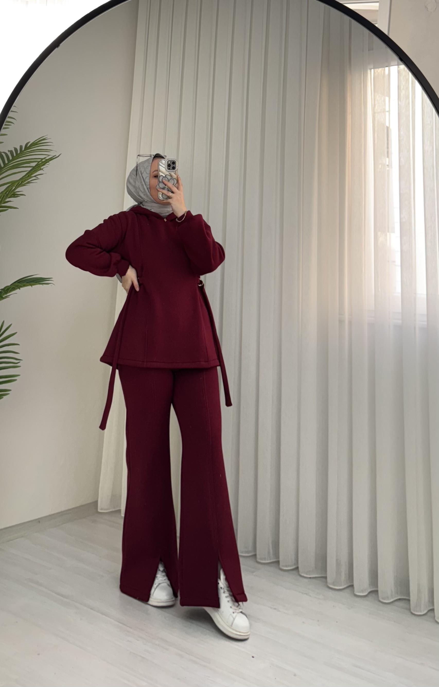 Poli Şardonlu D Kemer detaylı Takım Bordo