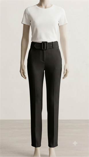 Yare Kaplama Kemer Kalem Pantalon Siyah 3553 
