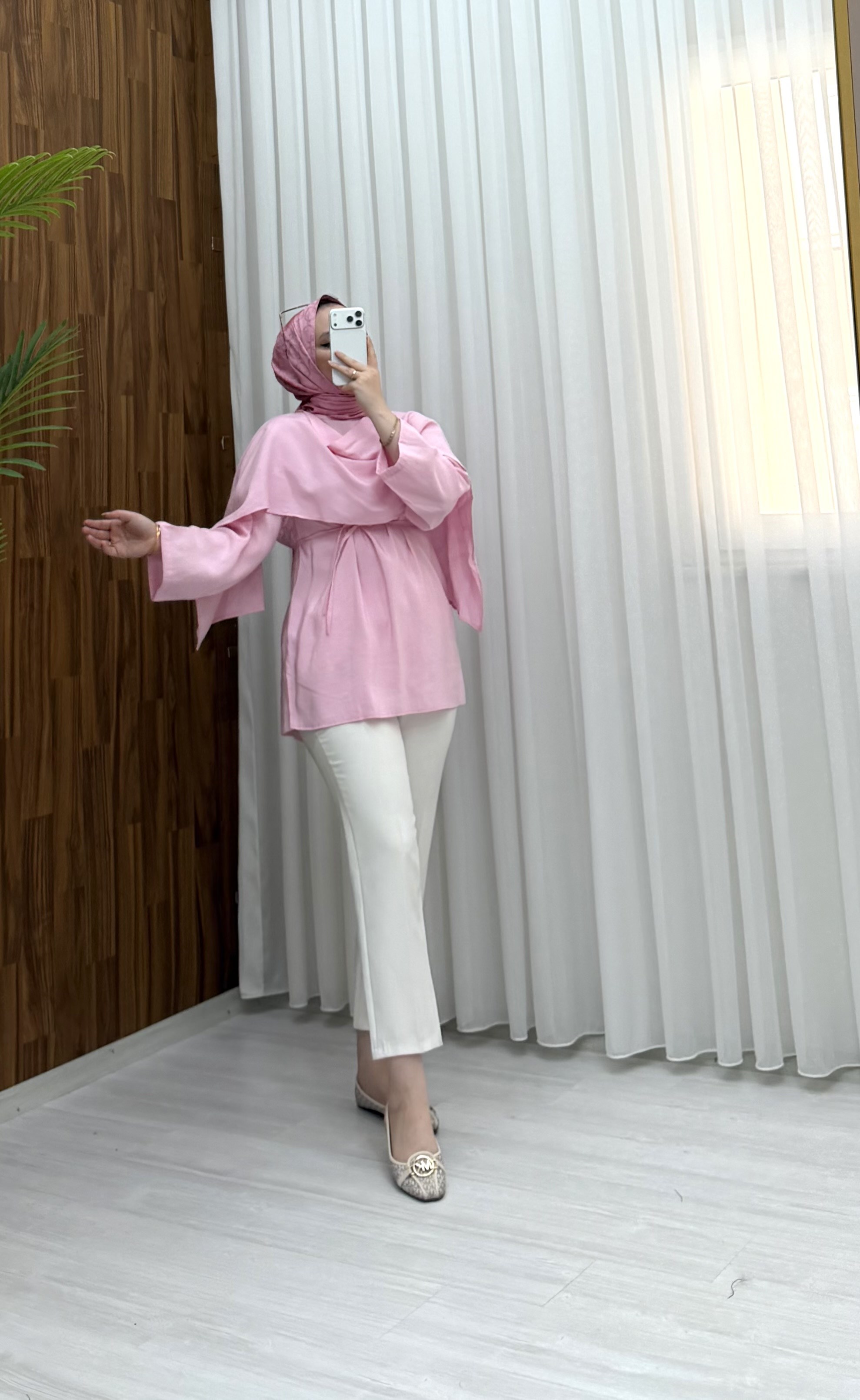Newshe Pelerin Detay Modal Tunik Pembe 101 