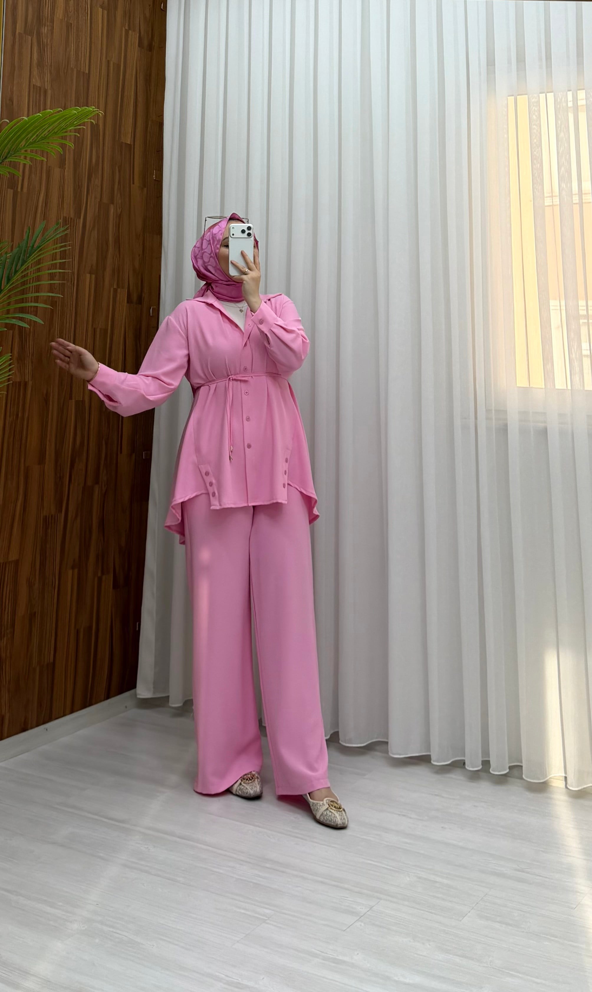 Binay Linda Düğmeli Takım Pembe 1038 