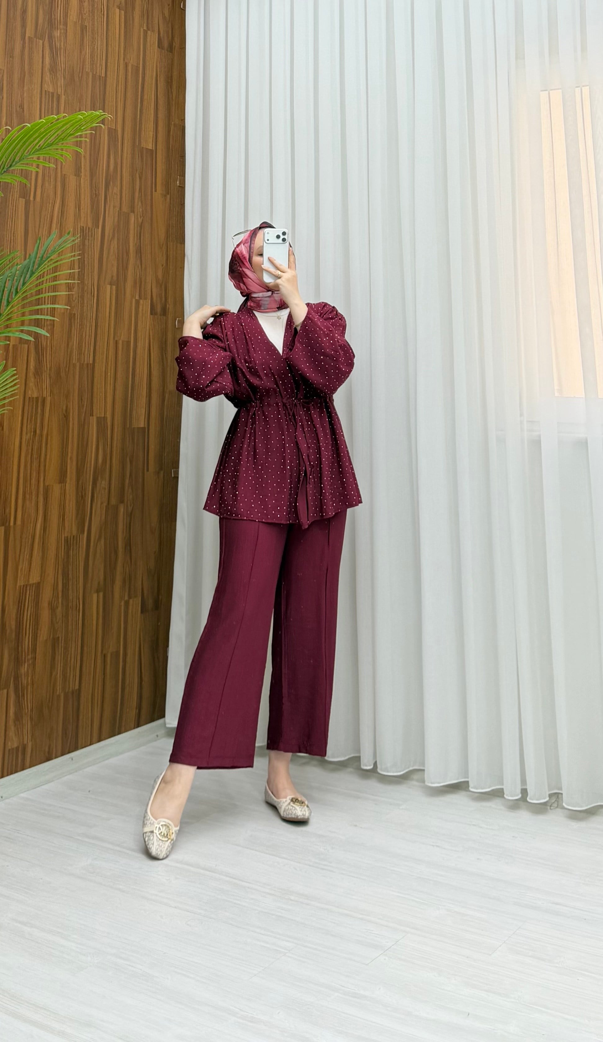 NGS Taş İşlemeli Çilek Takım Bordo 104 