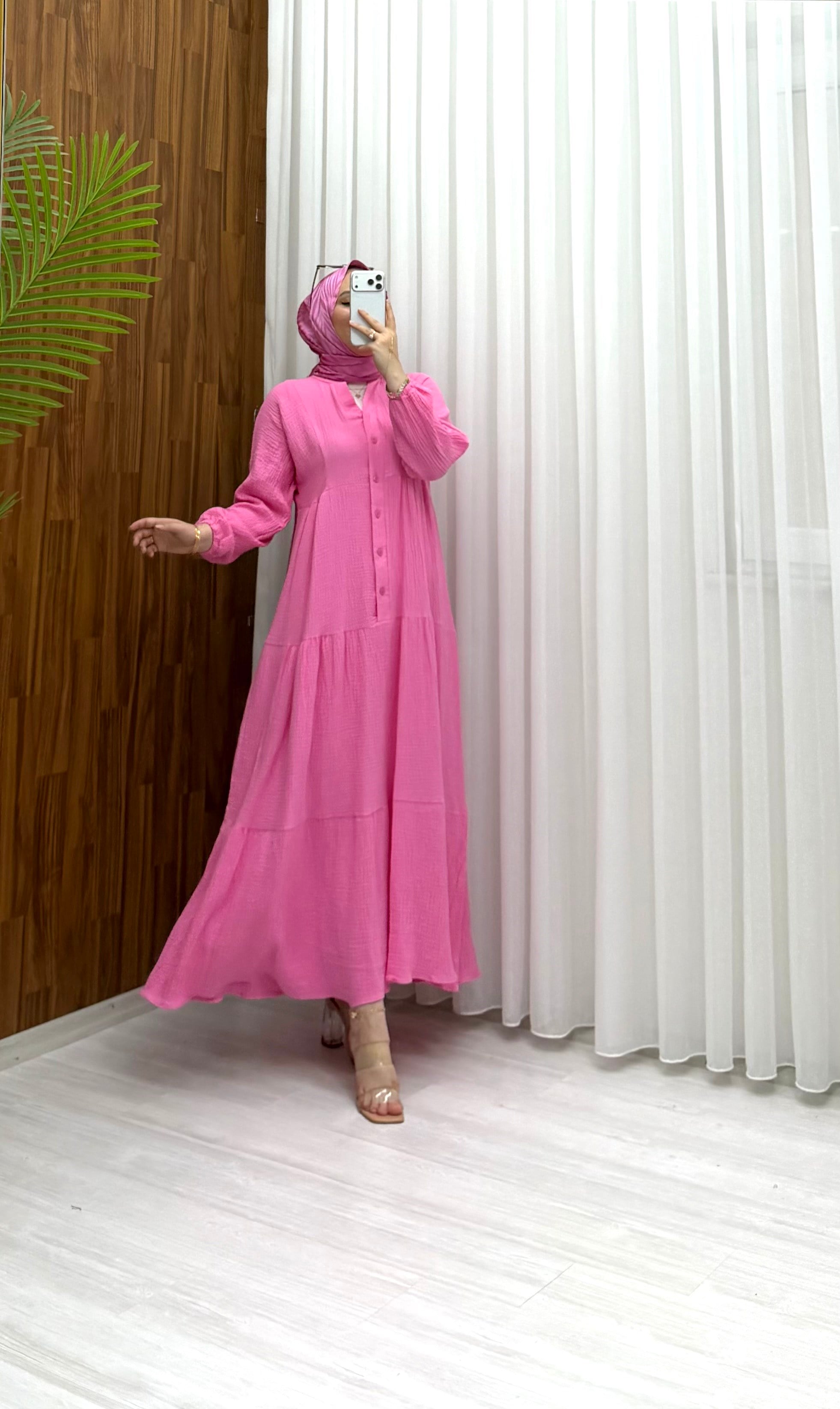 Dior Keten Elbise Pembe  1198 