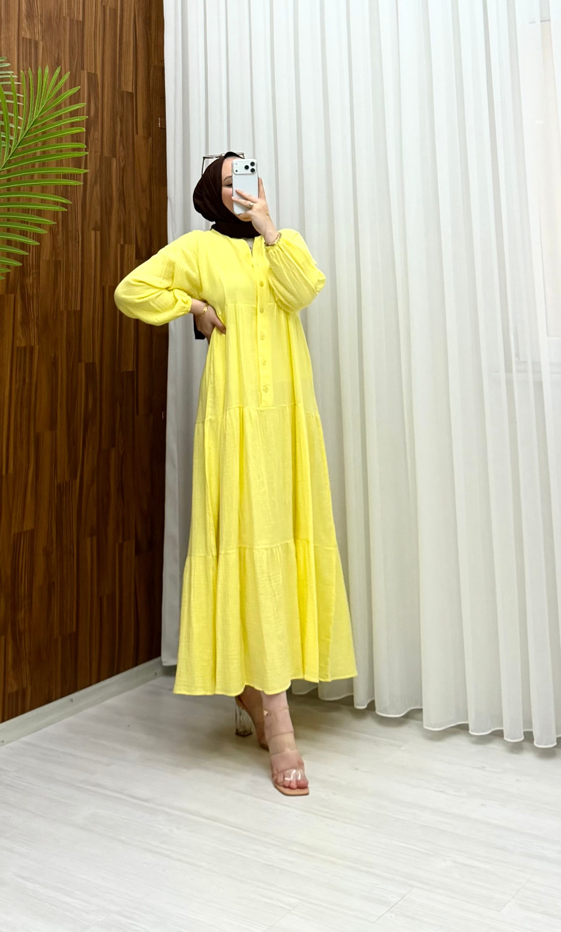 Dior Keten Elbise Sarı 1198 