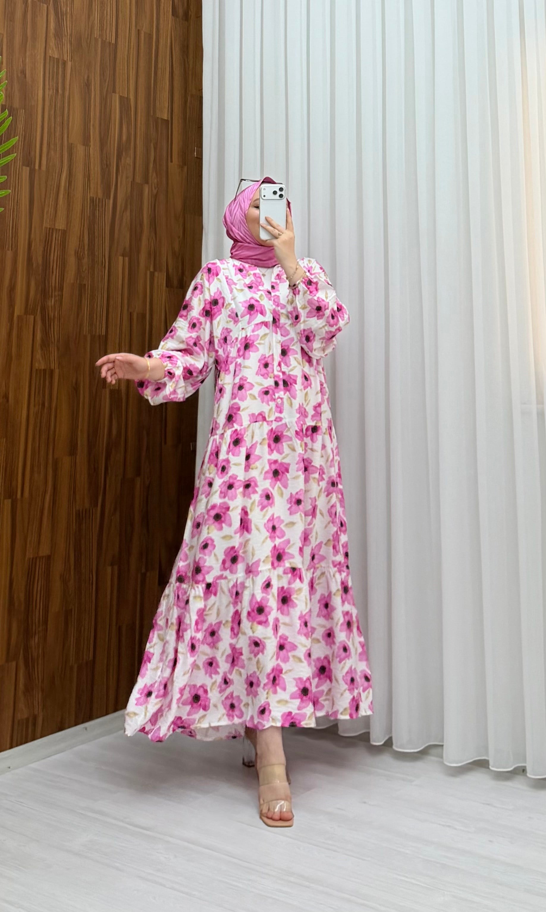 Arshia Desenli Yazlık Owersays Elbise Pembe  (A) 1199 