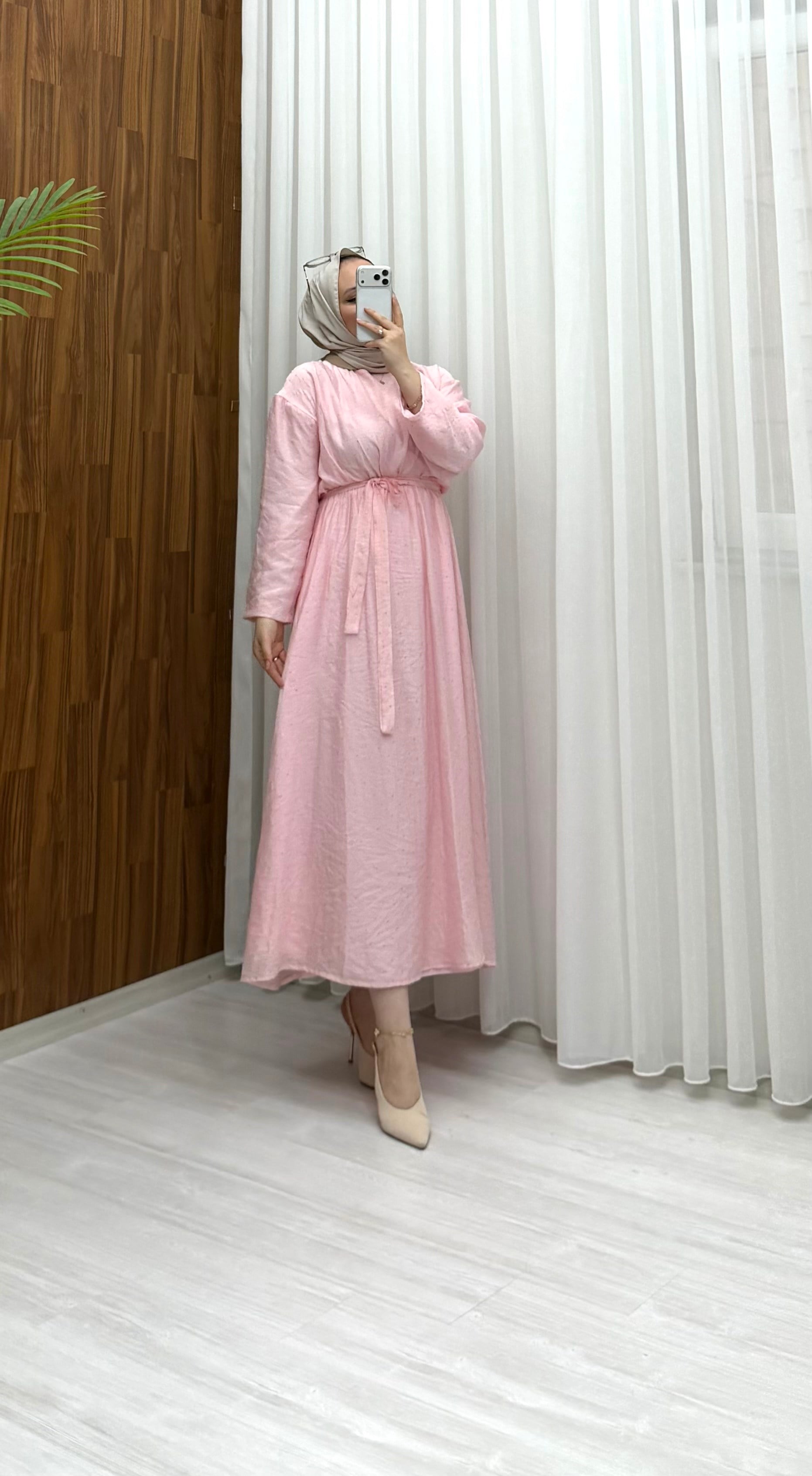 Bibay Taşlı Vual Astarlı Elbise Pembe 1799 