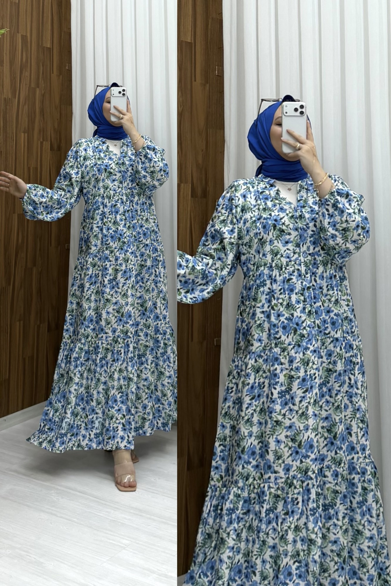 Miamar  Desenli  Elbise Zümrüt-Mavi 2227 