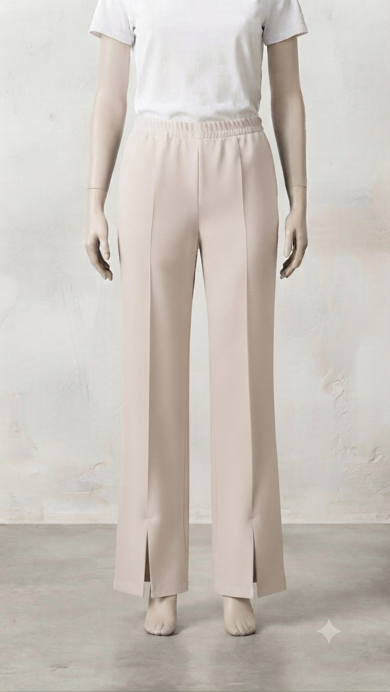Plise İspanyol Yırtmaçlı Cepli Pantalon Bej 26047 