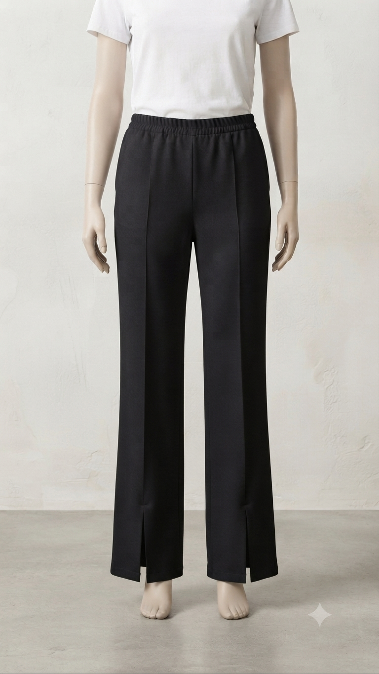 Plise İspanyol Yırtmaçlı Cepli Pantalon Siyah 26047 