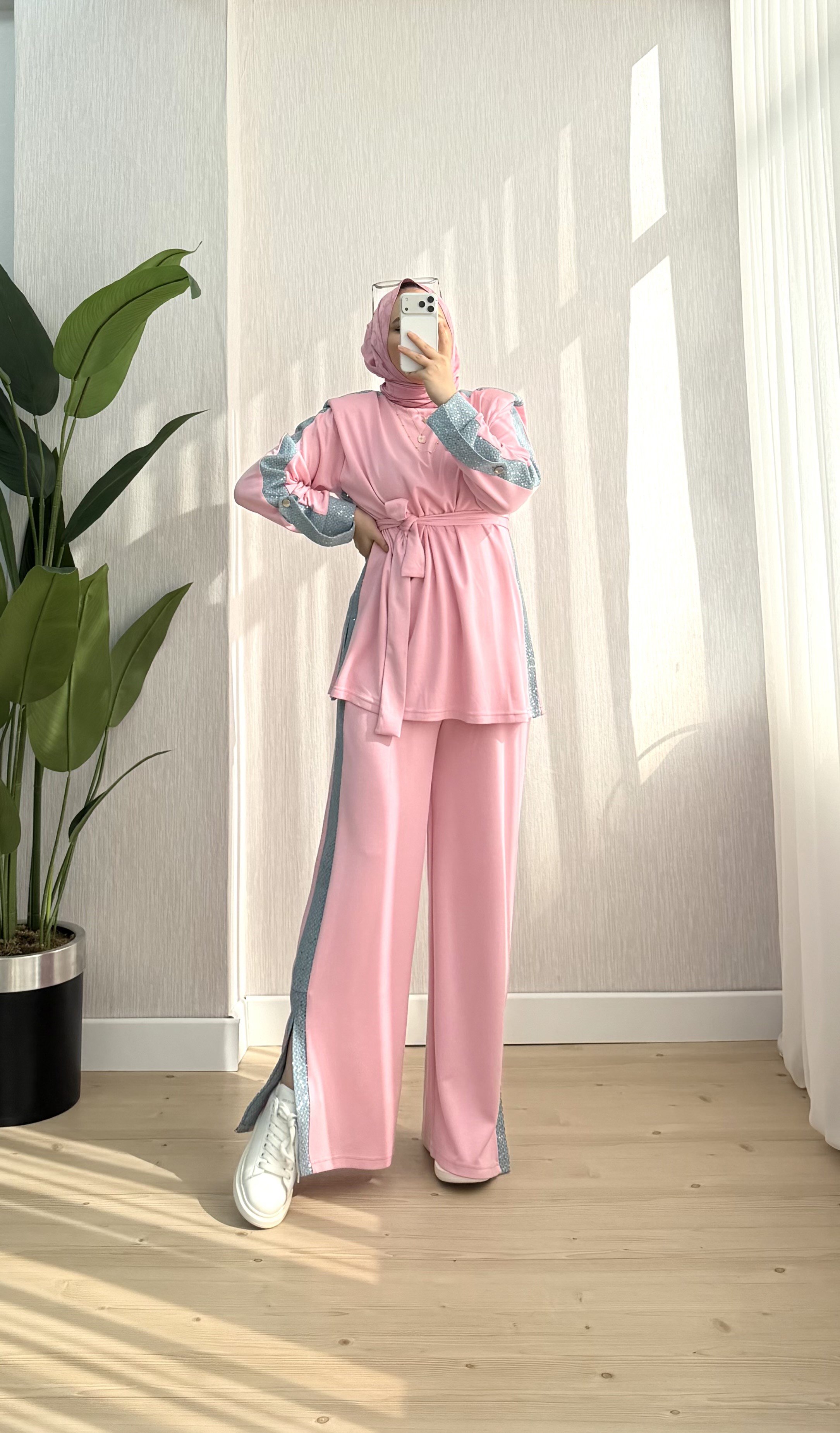 Efulim Watkalı Pul Ve Kot Garnili Takım Pembe 3037 