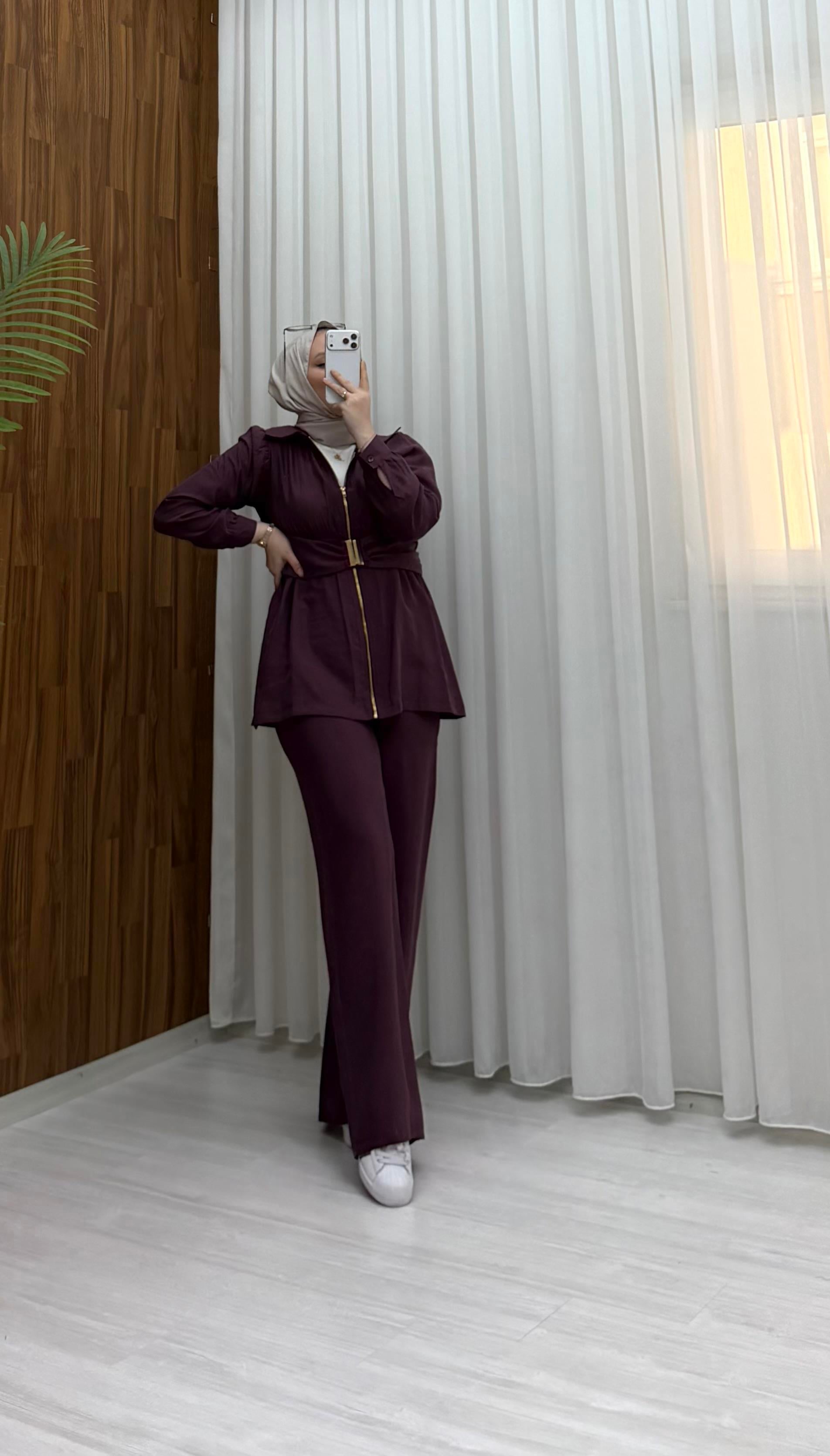 Poli Kendinden Gold Kemerli Takım Bordo 3138 