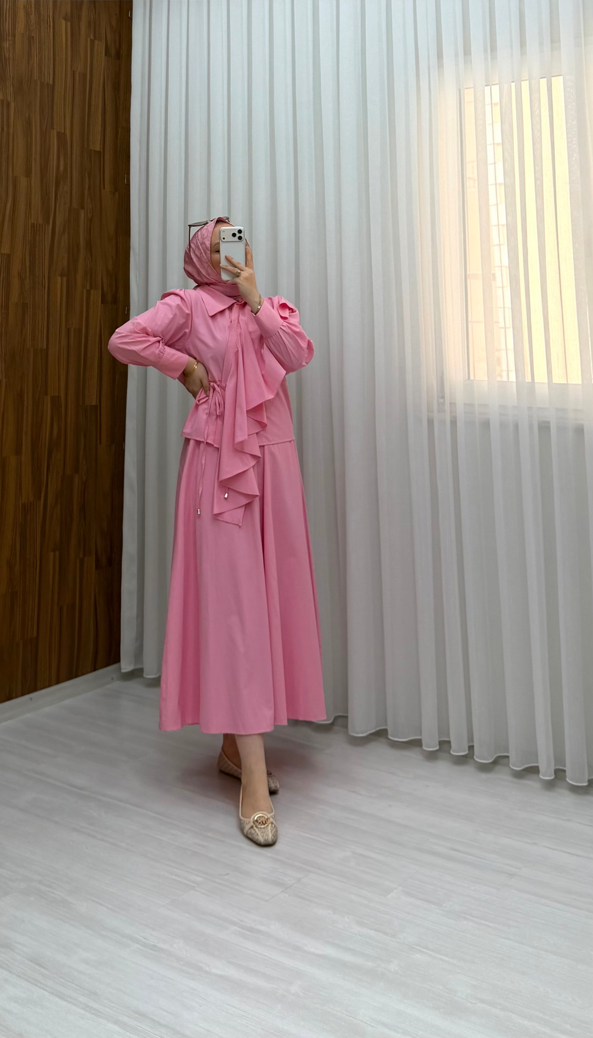 Sole Çapraz Düğmeli Pelerin Takım Pembe 4287 