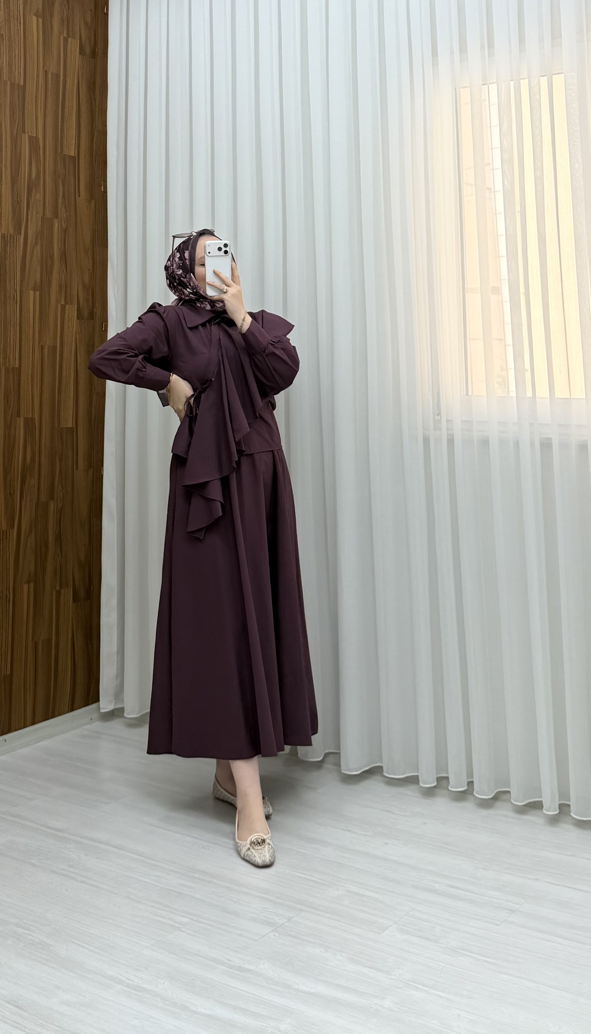 Sole Çapraz Düğmeli Pelerin Takım Bordo 4287 