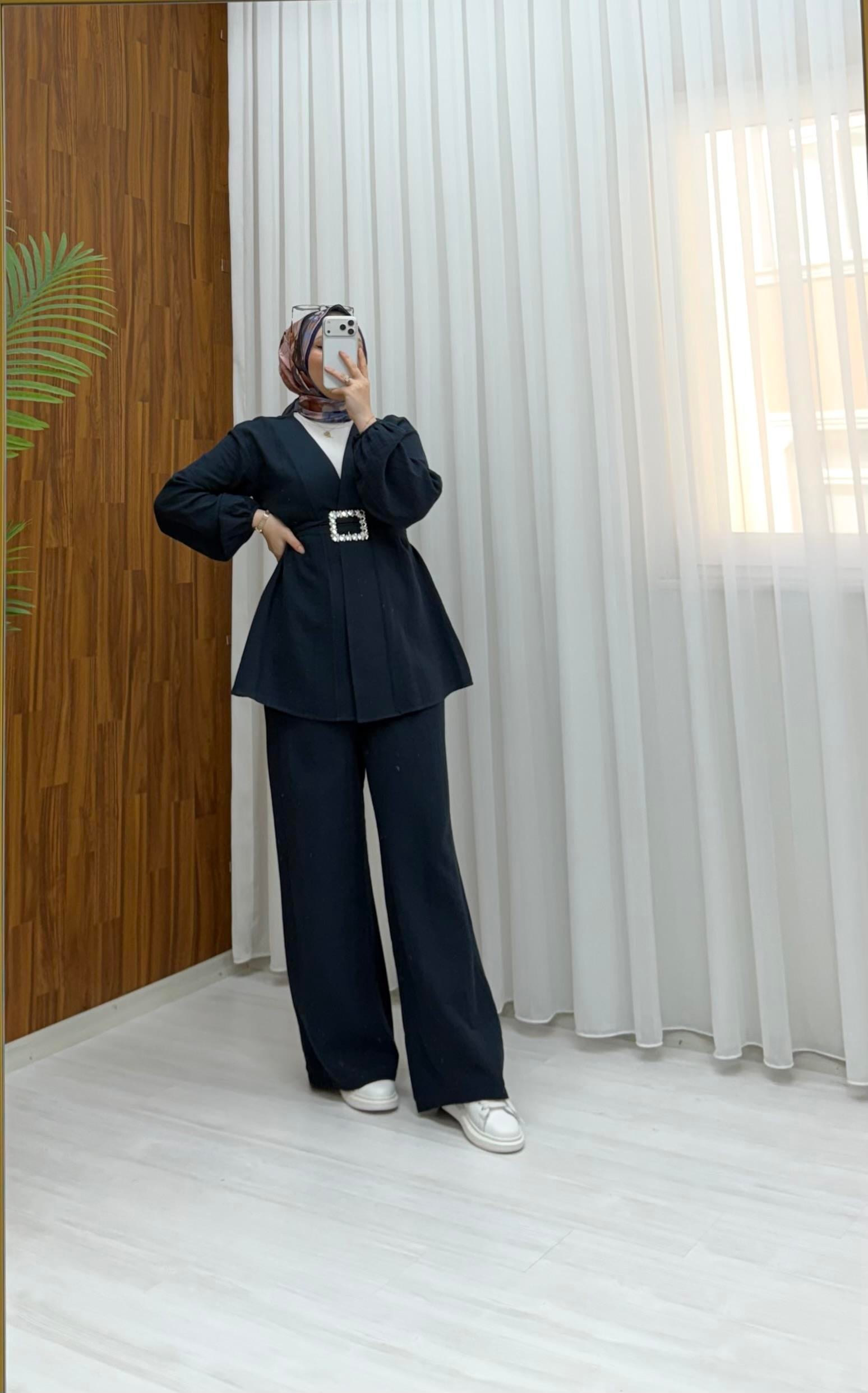 Poli Müslin Kumaş Pantalonlu Takım Lacivert 4784 