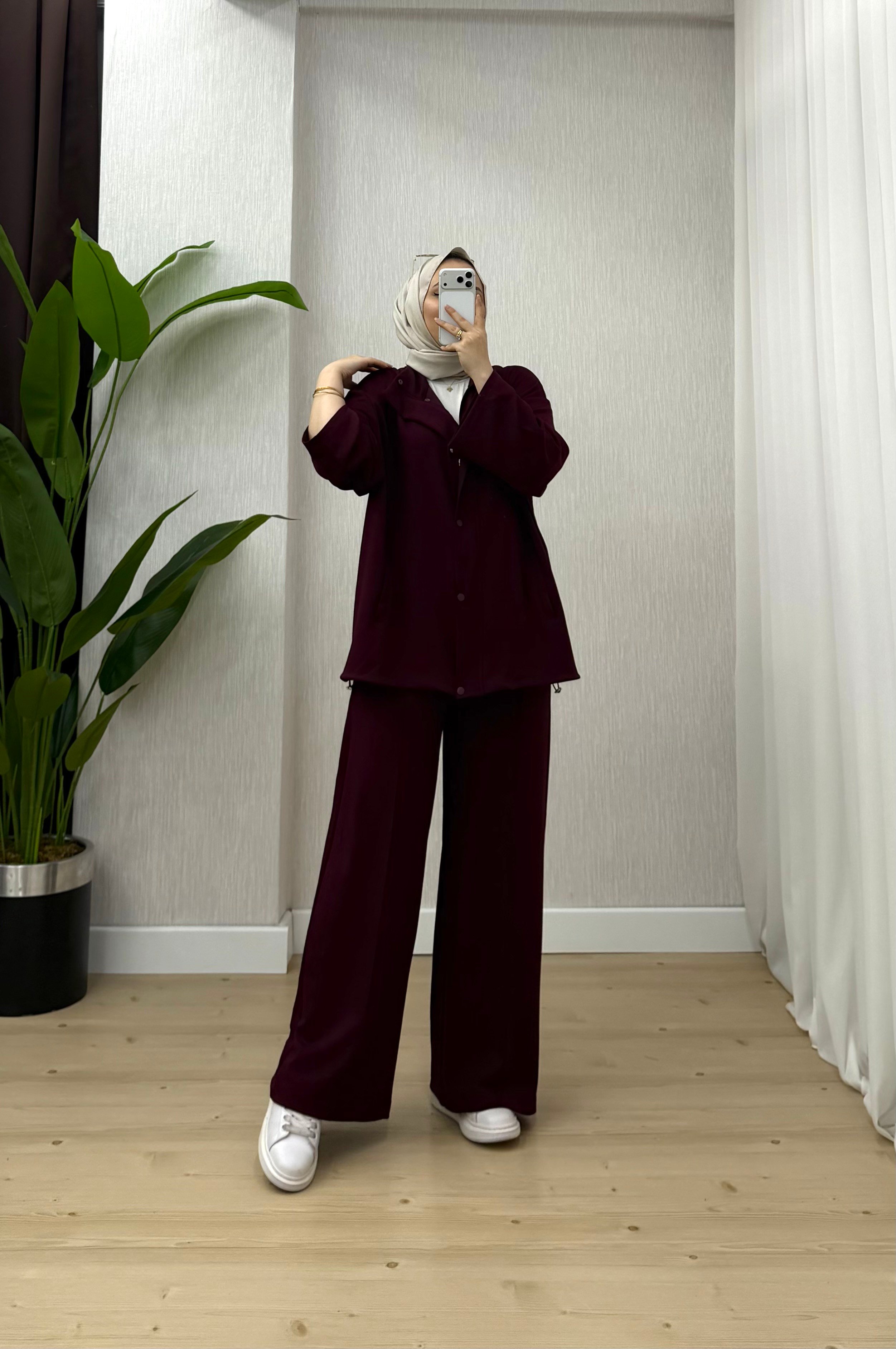 Ketche Çıtlı Gizli Fermuarlı OYS Takım Bordo 62920 