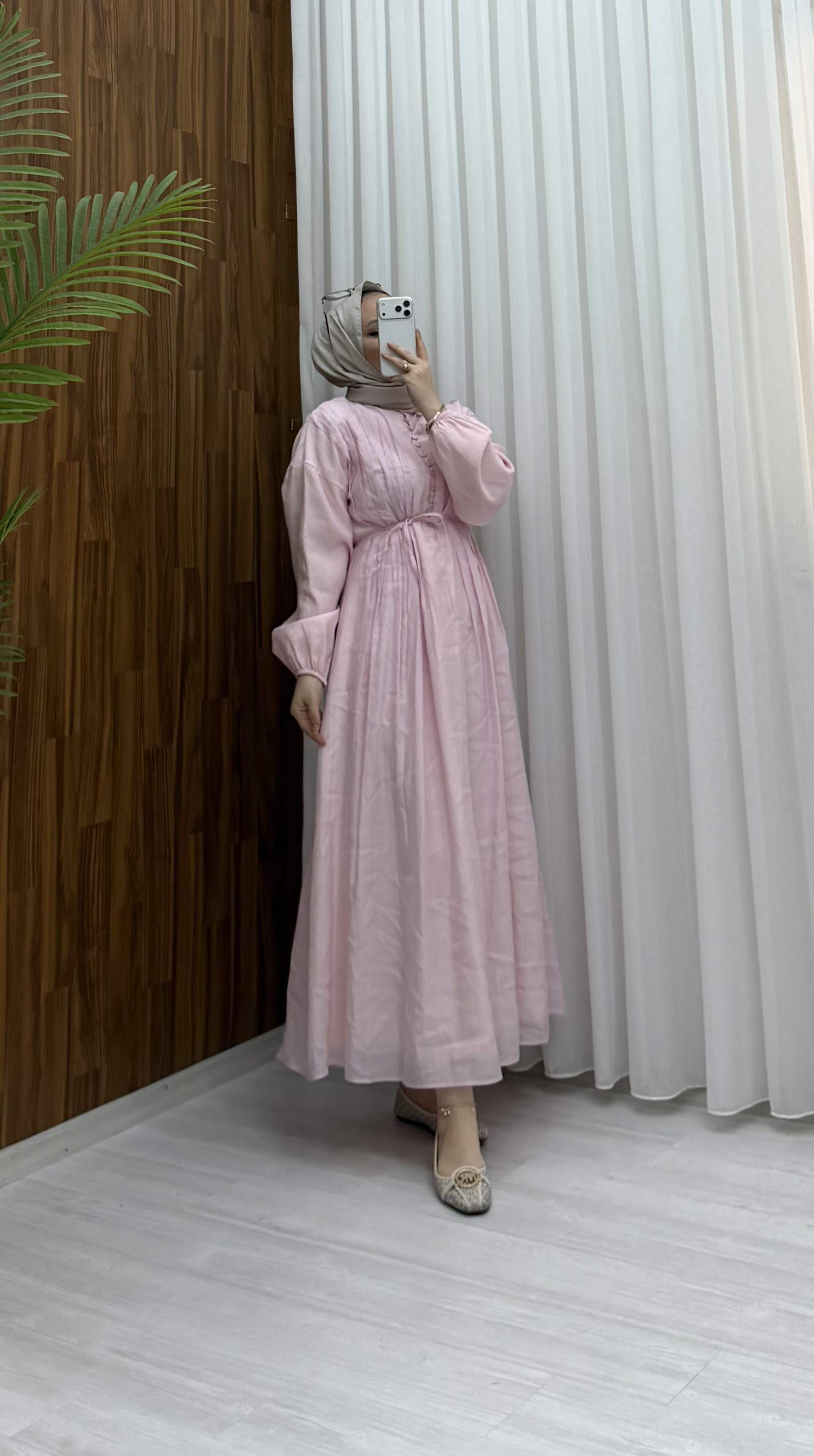 Bqre Astarlı Poplin Elbise Pudra (7169) 7169 