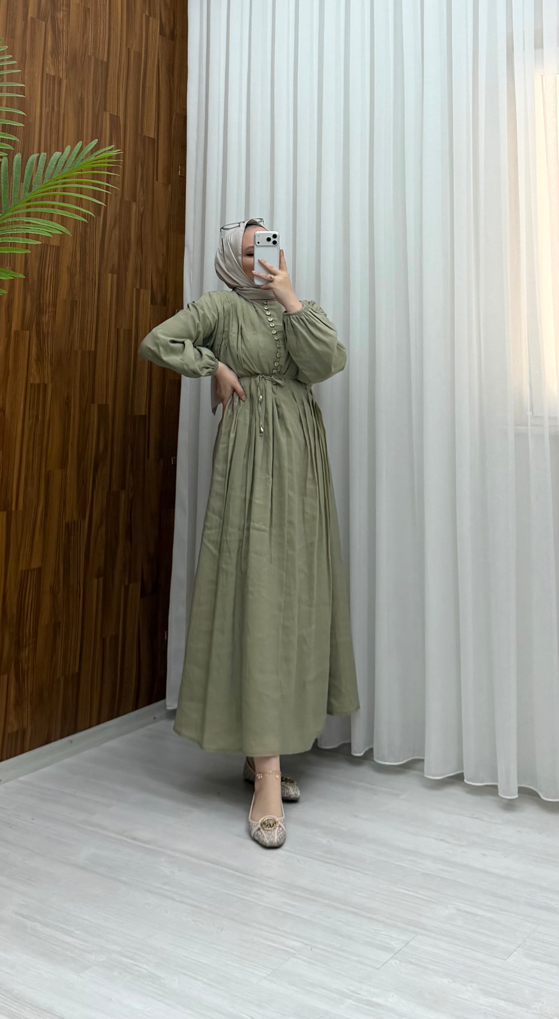 Bqre Astarlı Poplin Elbise Yeşil (7169) 7169 