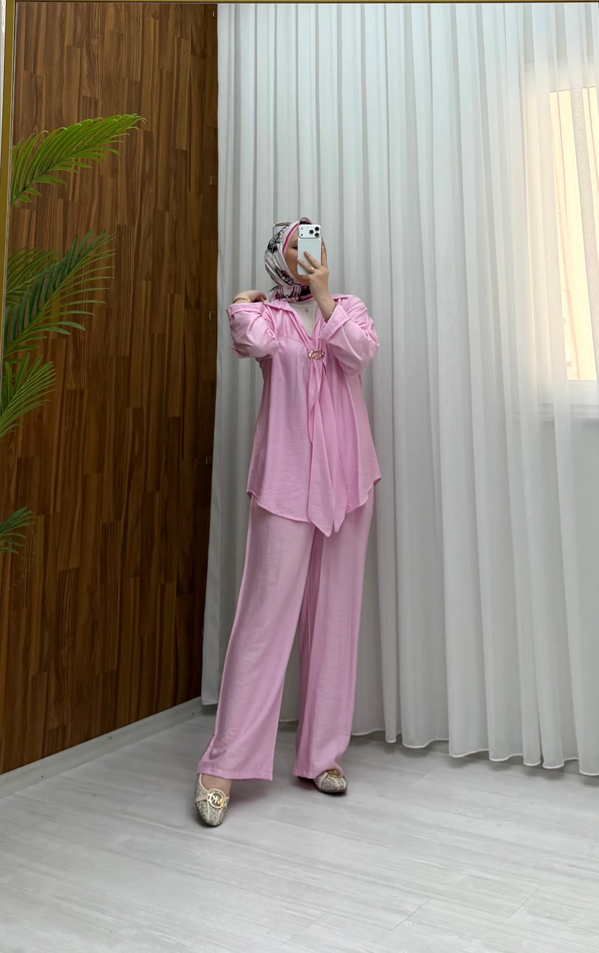 Qup Çilek Kravat Toka Detay Takım Pembe 8081 