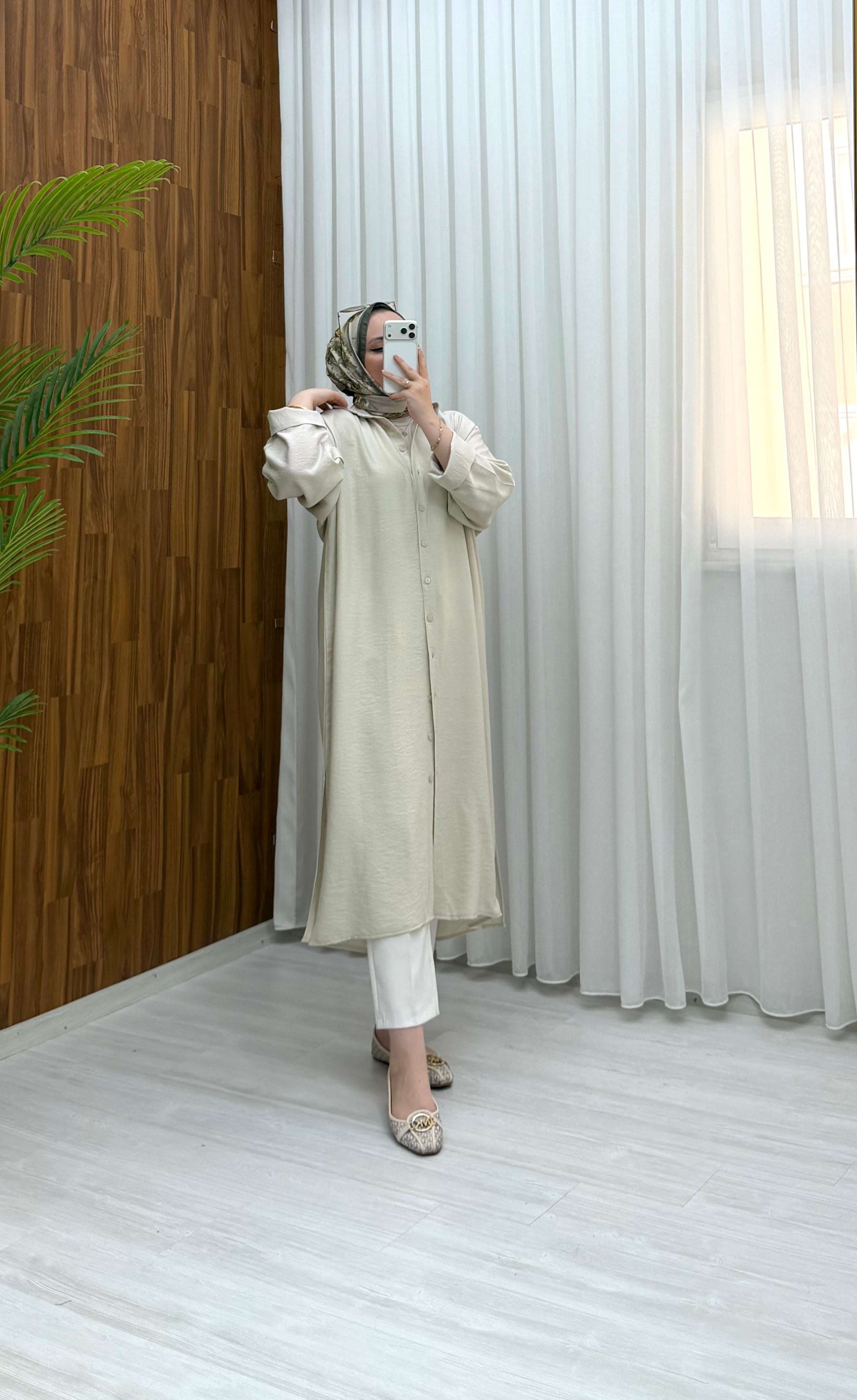 Qup Nisa Keten Tunik Bej 8082 