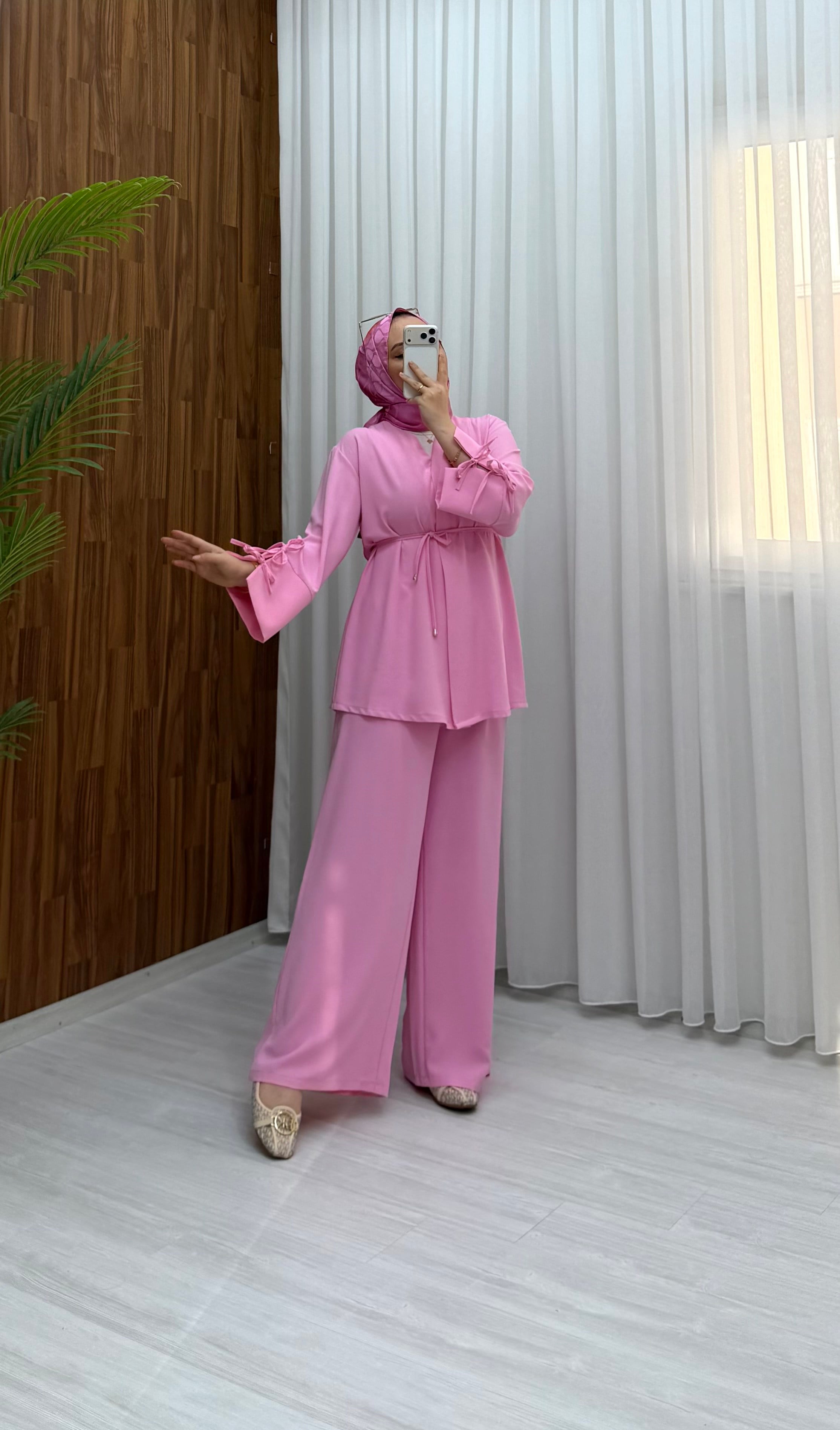 Binay Linda Fiyonk Detay Kimano Takım Pembe 8089 