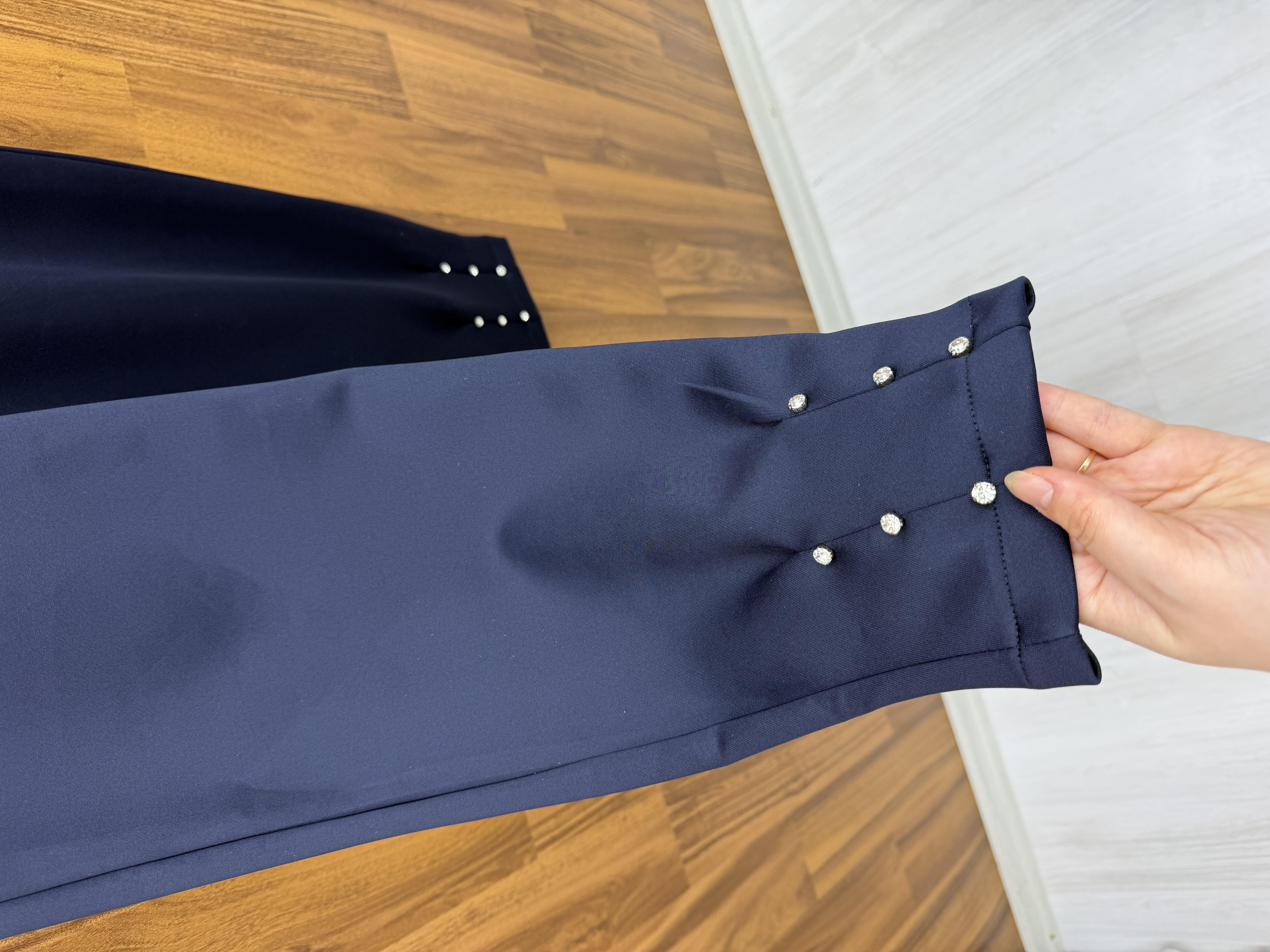Pilise Scuba Kumaş  Paçası Taşlı Pantalon Lacivert 9525 