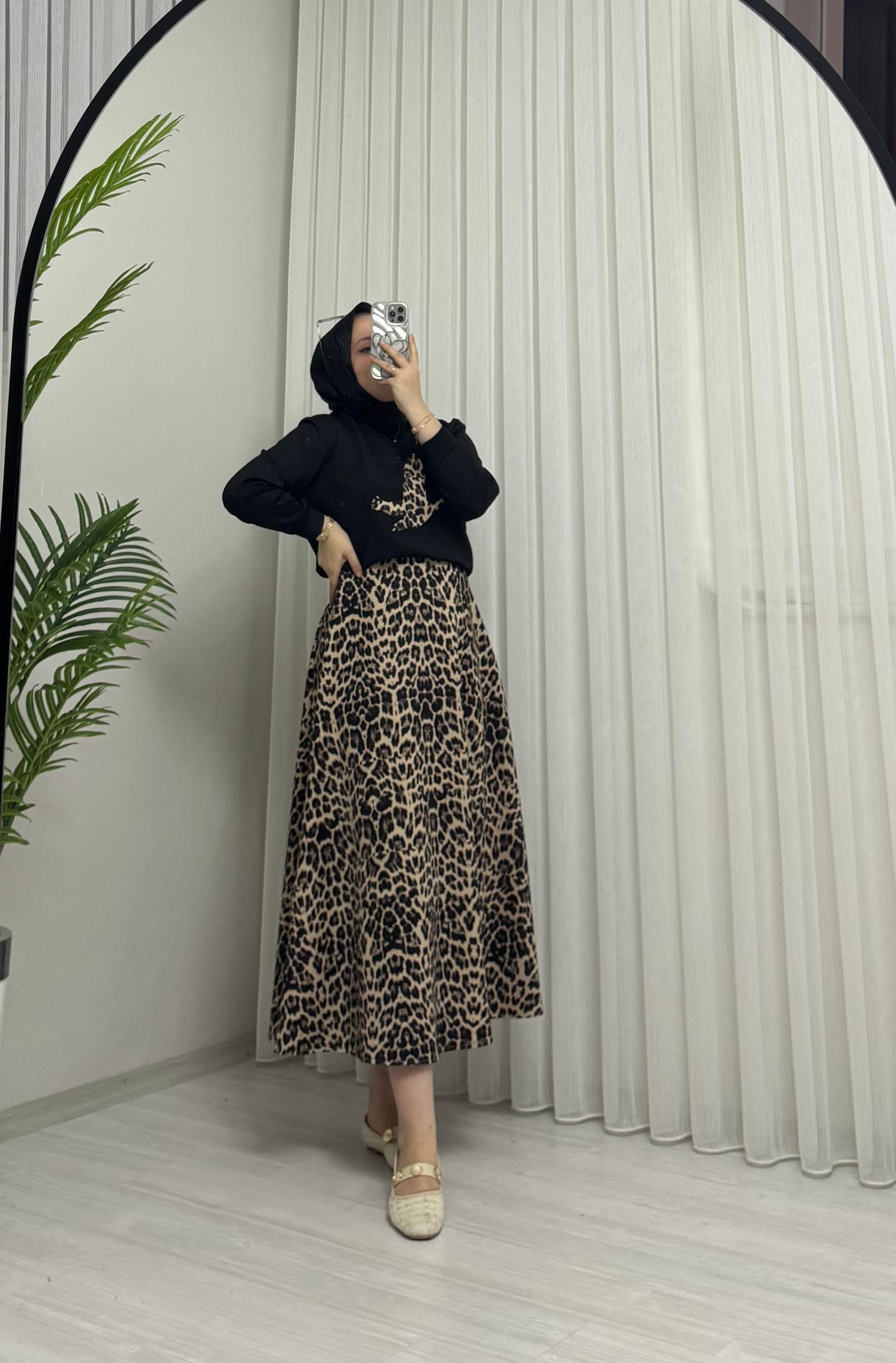 Aya Store Leopar Kuş Desen Takım Siyah